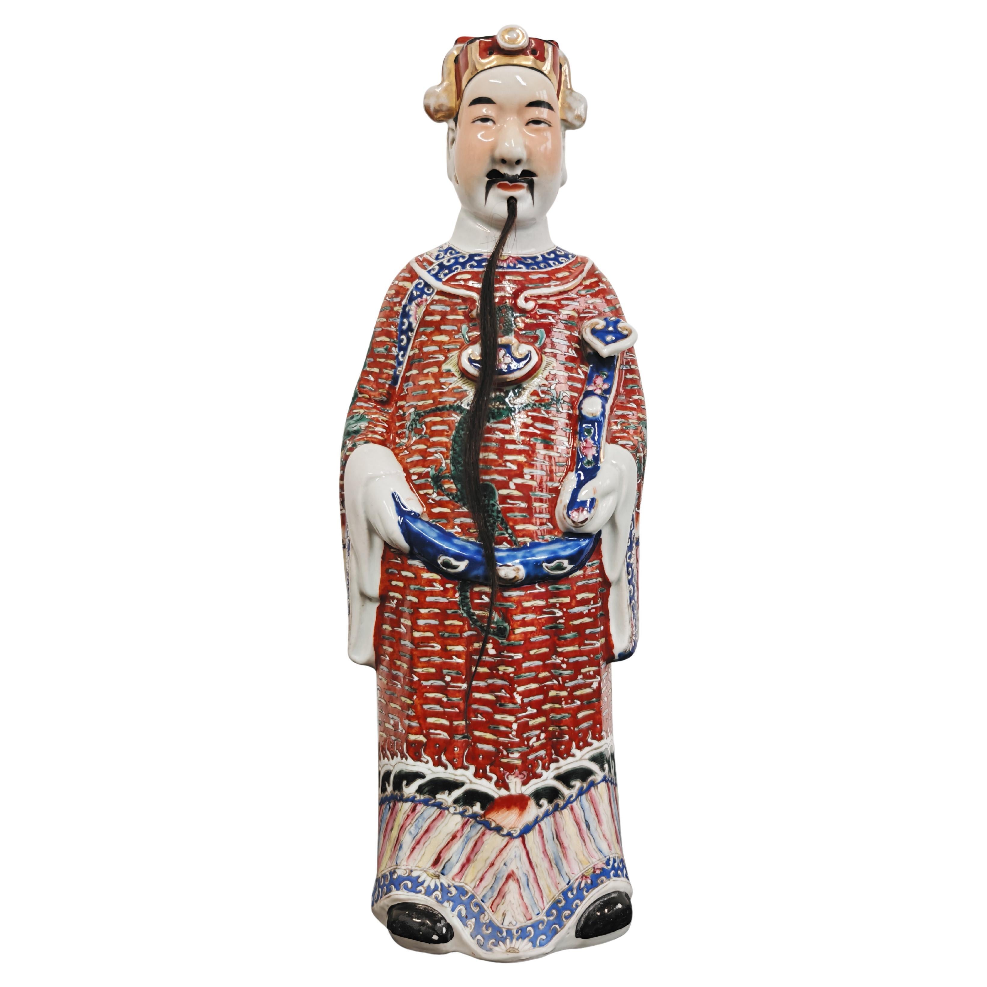 Sculpture ancienne en porcelaine de la famille rose, Immortal Figurine Sculpture, 19e siècle