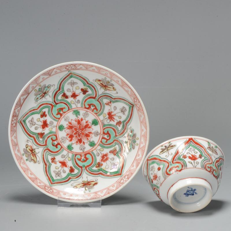 18th Century and Earlier Antique Famille Verte Kangxi Period Tea Bowl SE Asia Chinese Porcelain For Sale
