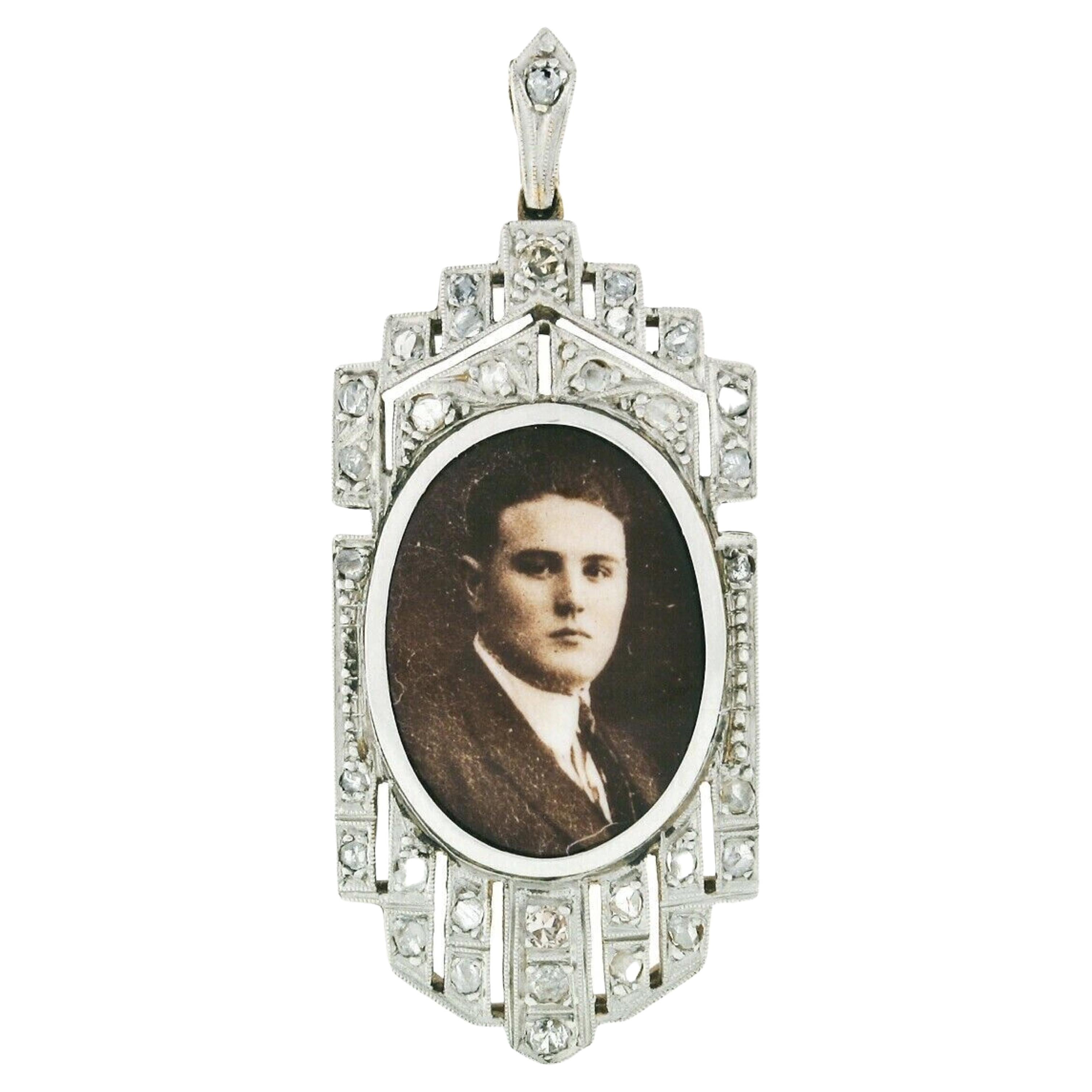 Antique Fancy 18k Gold Platinum Rose Cut Diamond Picture Portrait Frame Pendant For Sale