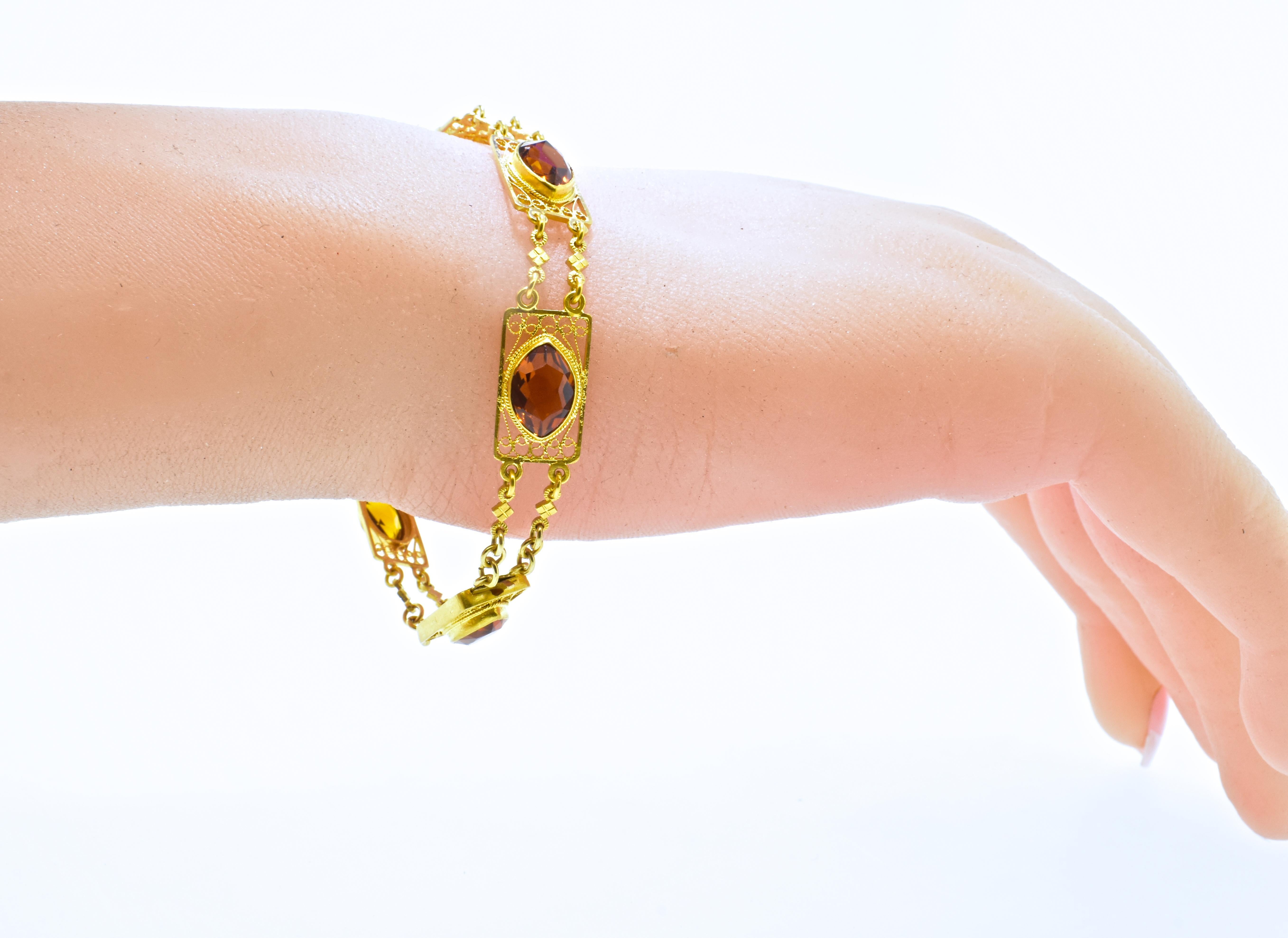 Antique  Fancy cut Natural  Madeira Citrine and Yellow Gold Bracelet, circa 1905 2