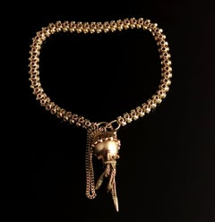 Antique Fancy Link Chain Bracelet, 9k Yellow Gold, Vintage Tassel Padlock Clasp