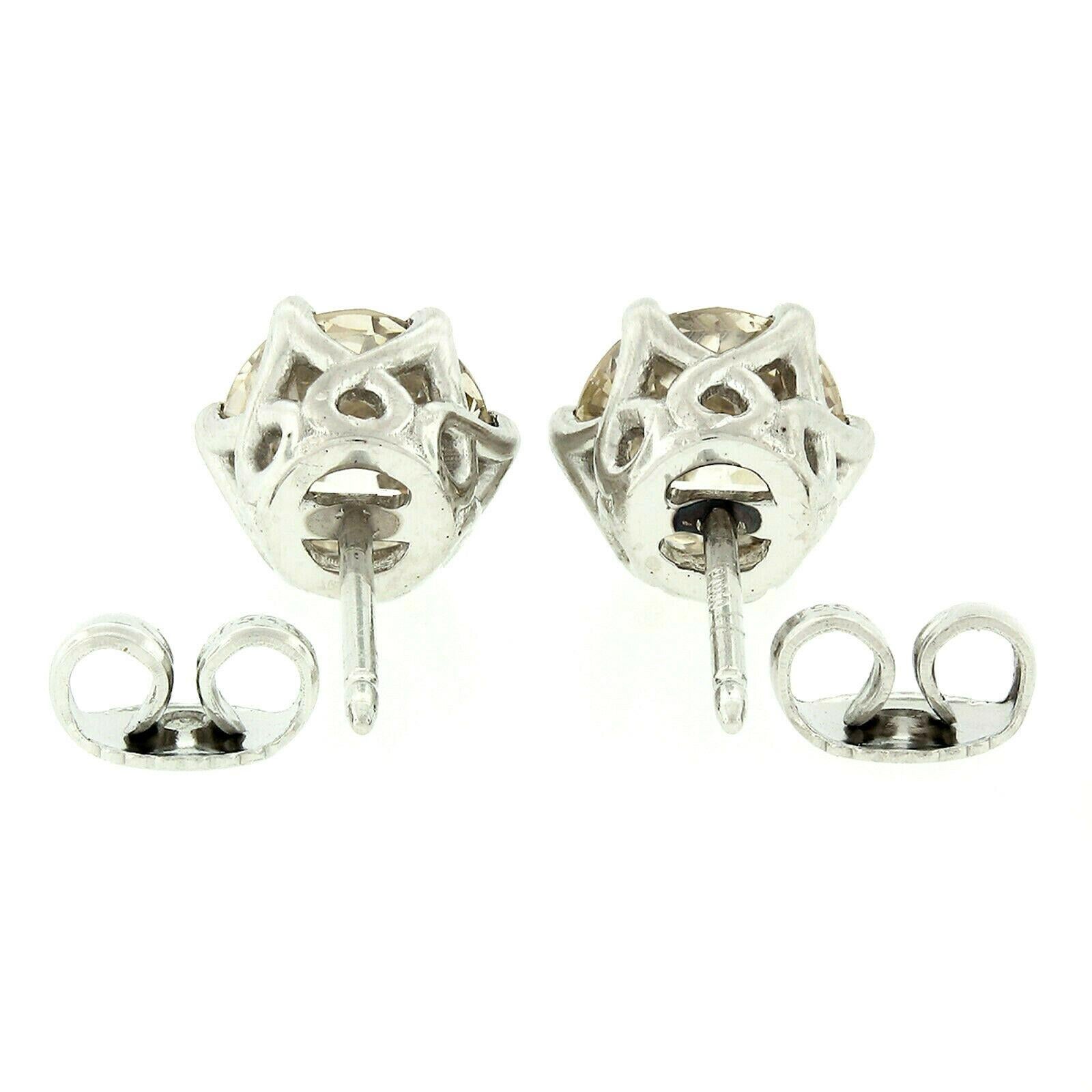 Art Deco Fancy Platinum 3.17 Carat GIA Certified Old European Diamond Stud Earrings