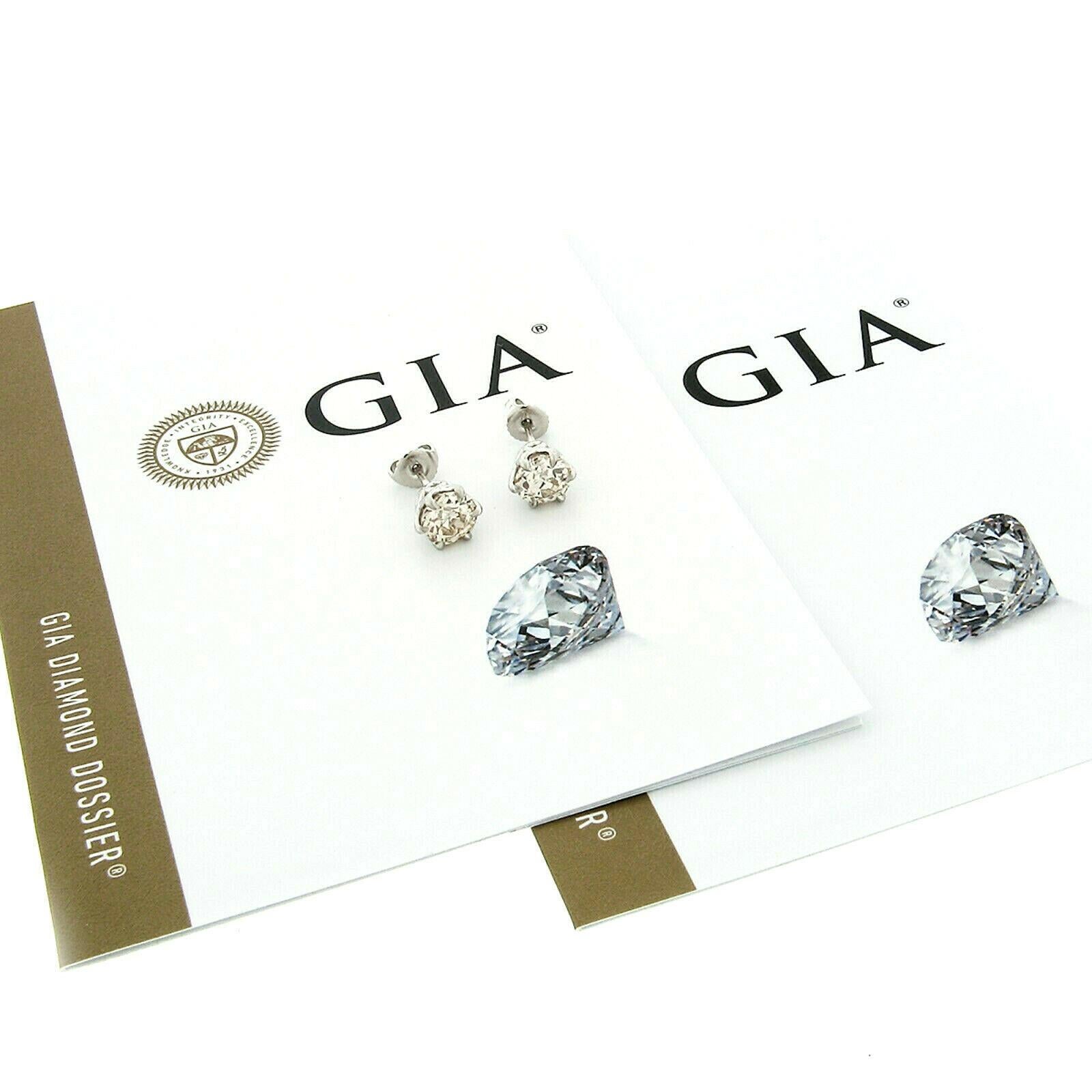 Fancy Platinum 3.17 Carat GIA Certified Old European Diamond Stud Earrings 1