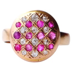 Antiker Fancy Ring aus massivem 18K Roségold mit 25 Rubinen und Diamanten, US 4,75 /3 gr
