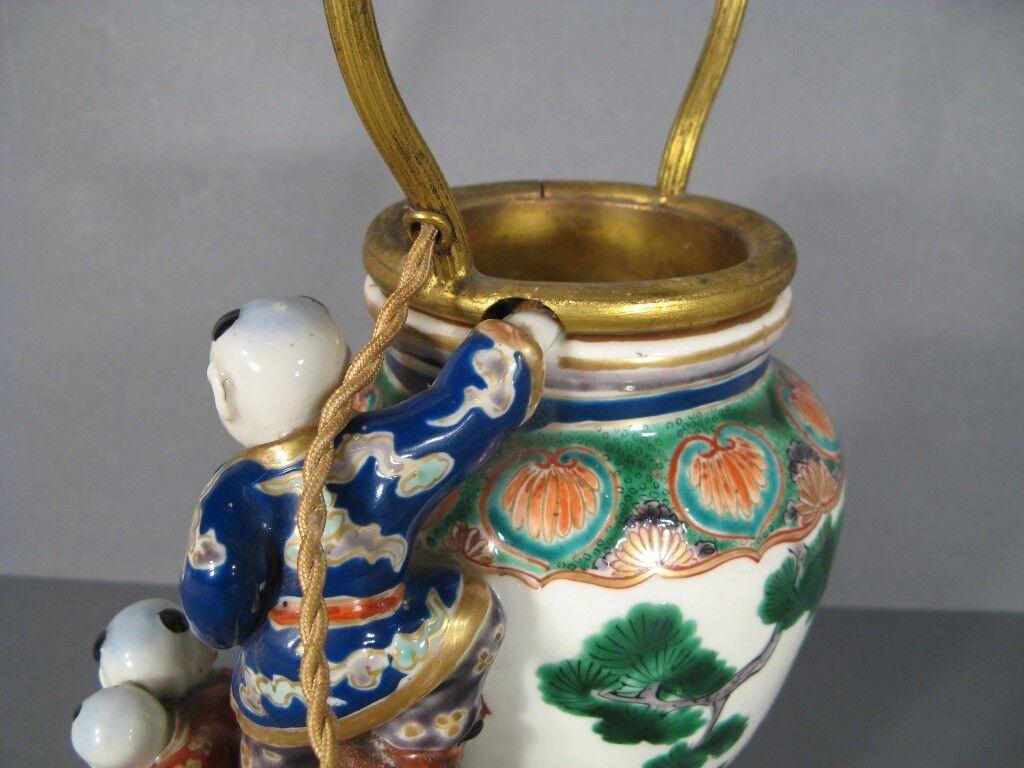 Antique Far Eastern Style Porcelain Vase Lamp with Child Motif -1Y77 6