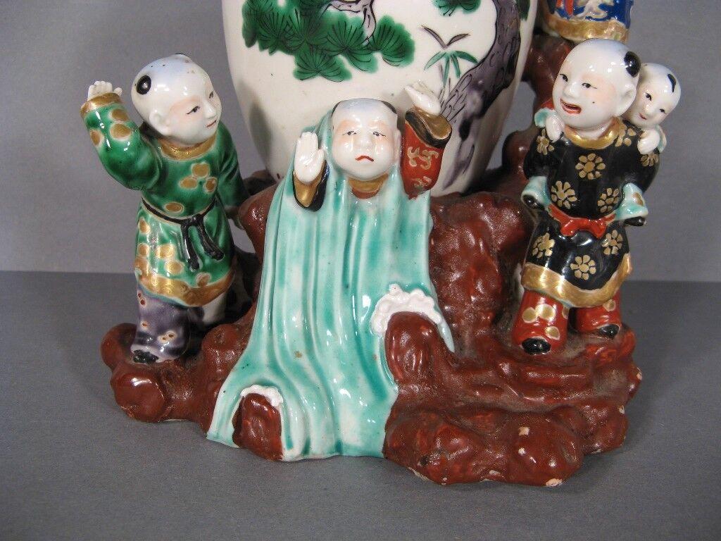 Antique Far Eastern Style Porcelain Vase Lamp with Child Motif -1Y77 In Good Condition In Bordeaux, FR