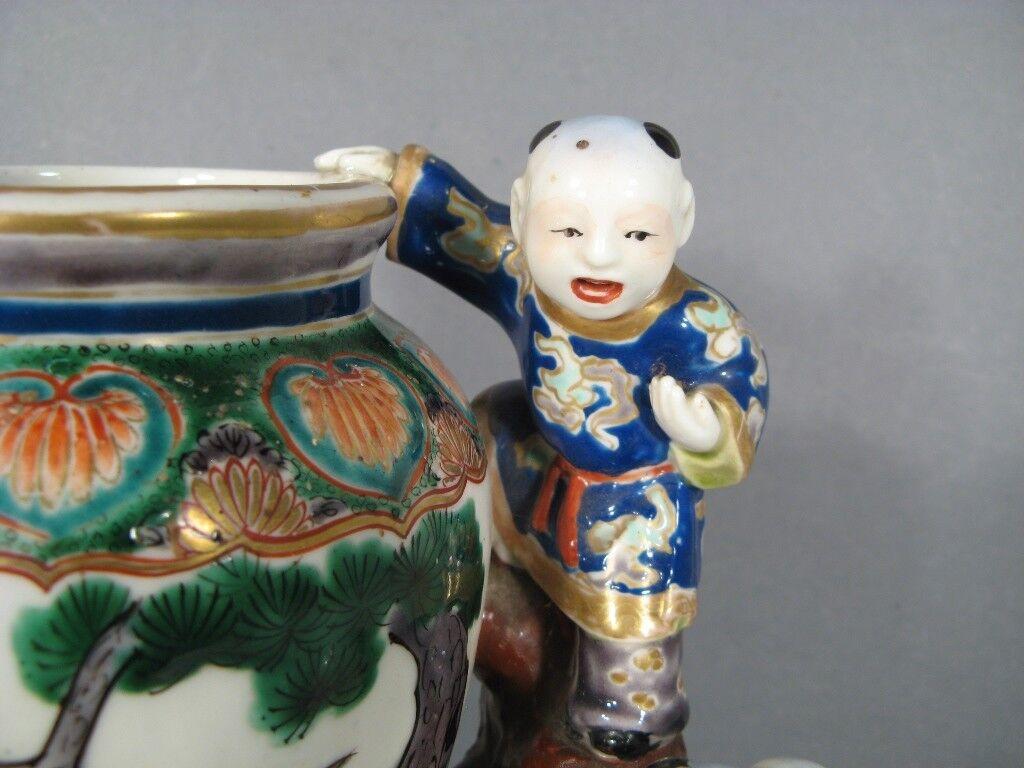 20th Century Antique Far Eastern Style Porcelain Vase Lamp with Child Motif -1Y77