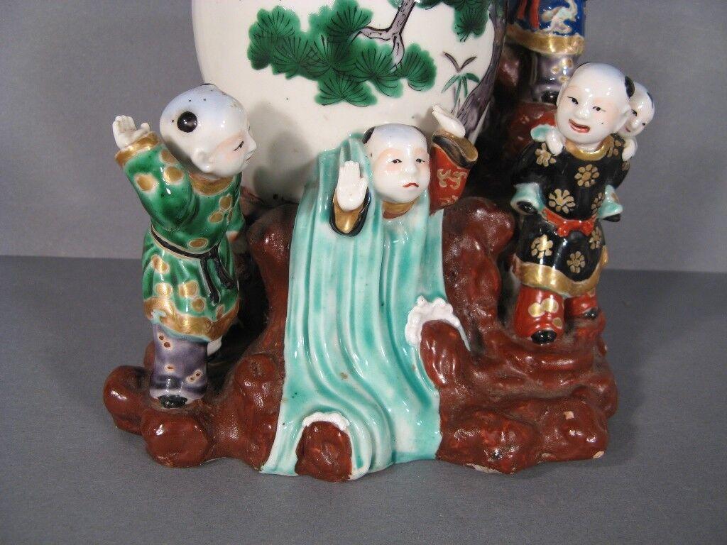 Antique Far Eastern Style Porcelain Vase Lamp with Child Motif -1Y77 1
