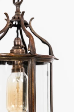 Antique Faraday & Son Curved Glazed Brass Porch Lantern Light Lamp C.1920