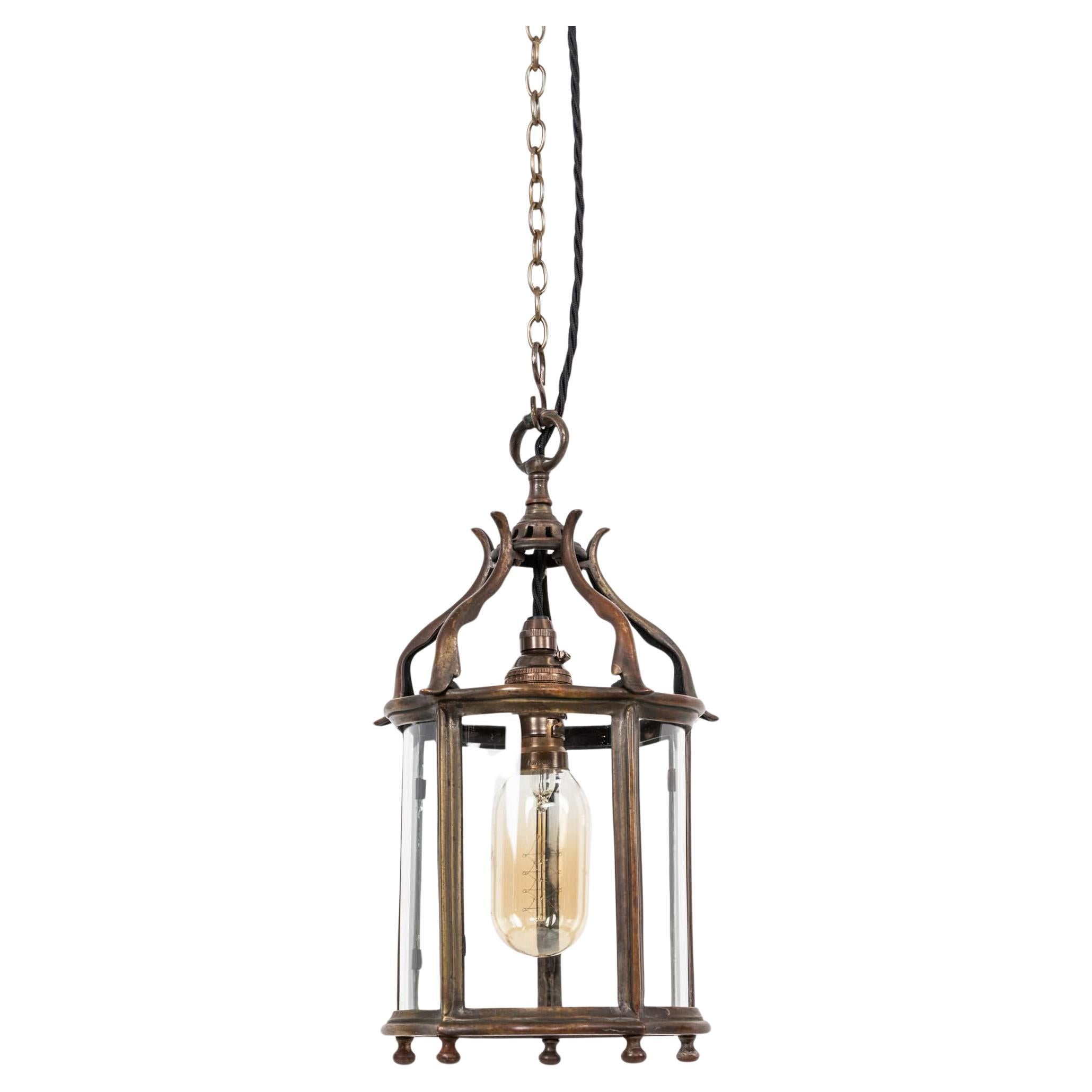 Antique Faraday 
Son Curved Glazed Brass Porch Lantern Light Lamp C.1920