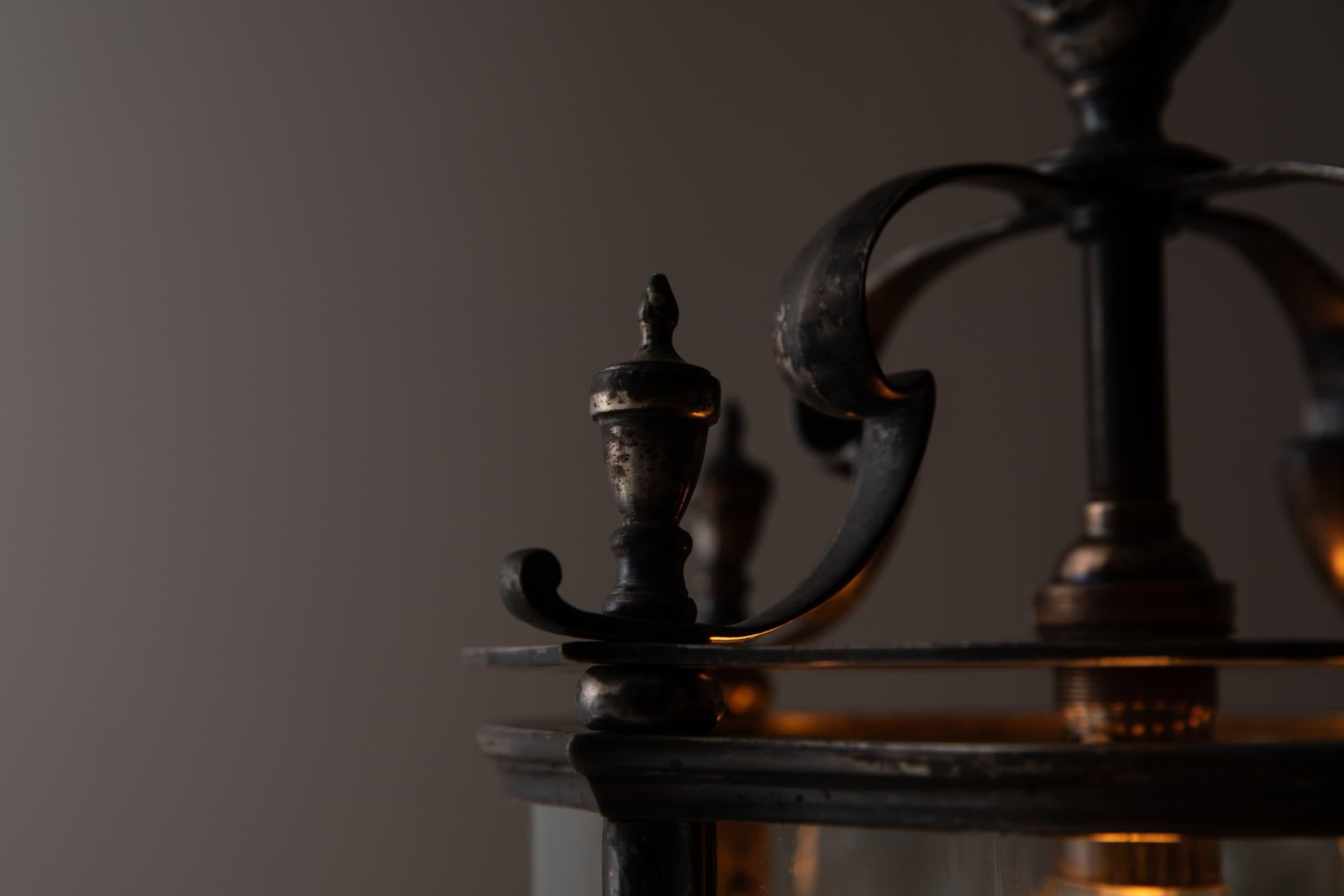 Antica lampada a lanterna da portico in ottone smaltato Faraday & Son C.1920 in vendita 1