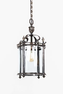 Antica lampada a lanterna da portico in ottone smaltato Faraday & Son C.1920
