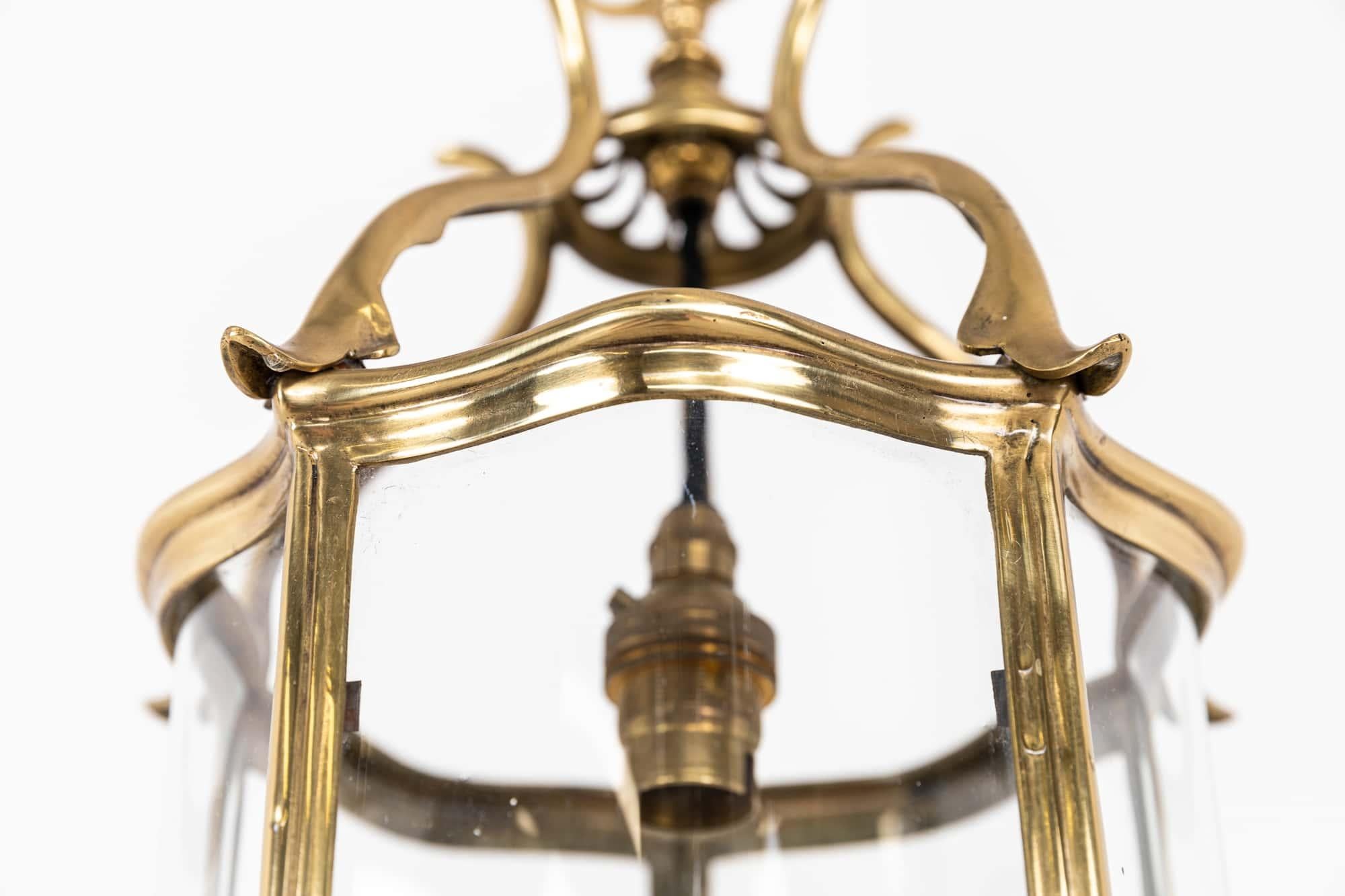 English Antique Faraday & Sons Glazed Brass Porch Lantern Light Lamp. C.1910
