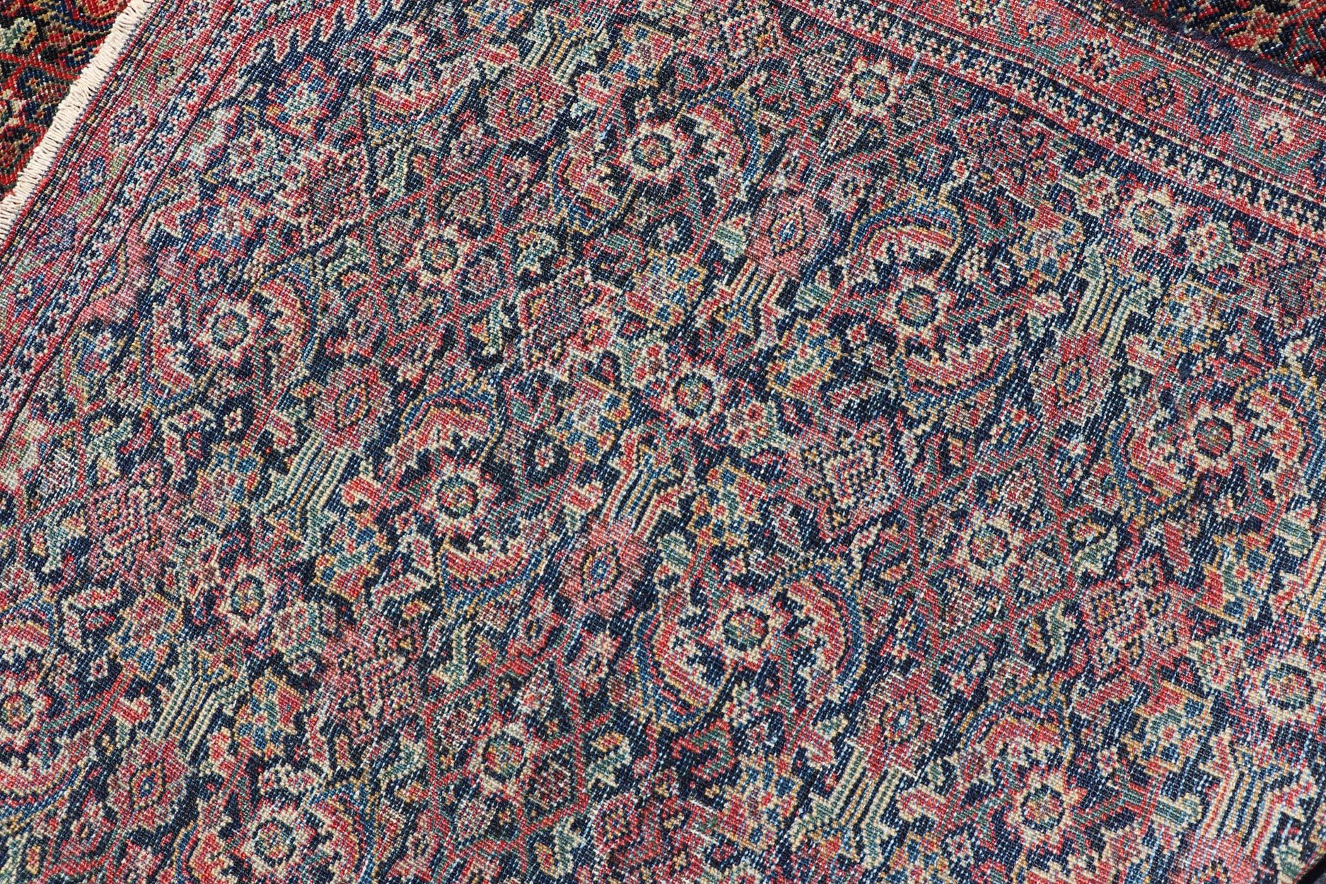 Antique Faraghan Fine Persian Rug in Navy Color Background and Jewel Tones For Sale 2