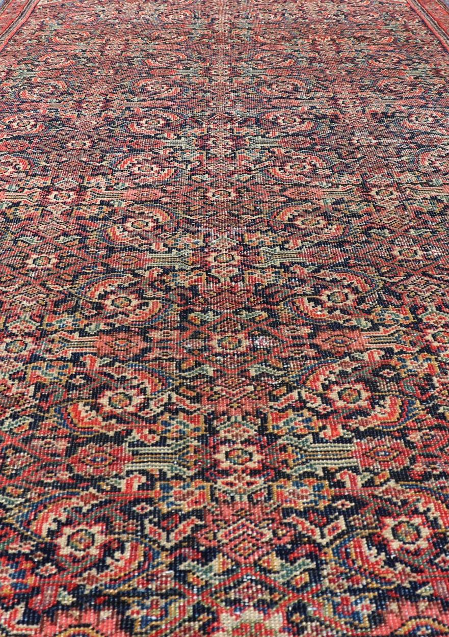 Malayer Antique Faraghan Fine Persian Rug in Navy Color Background and Jewel Tones For Sale