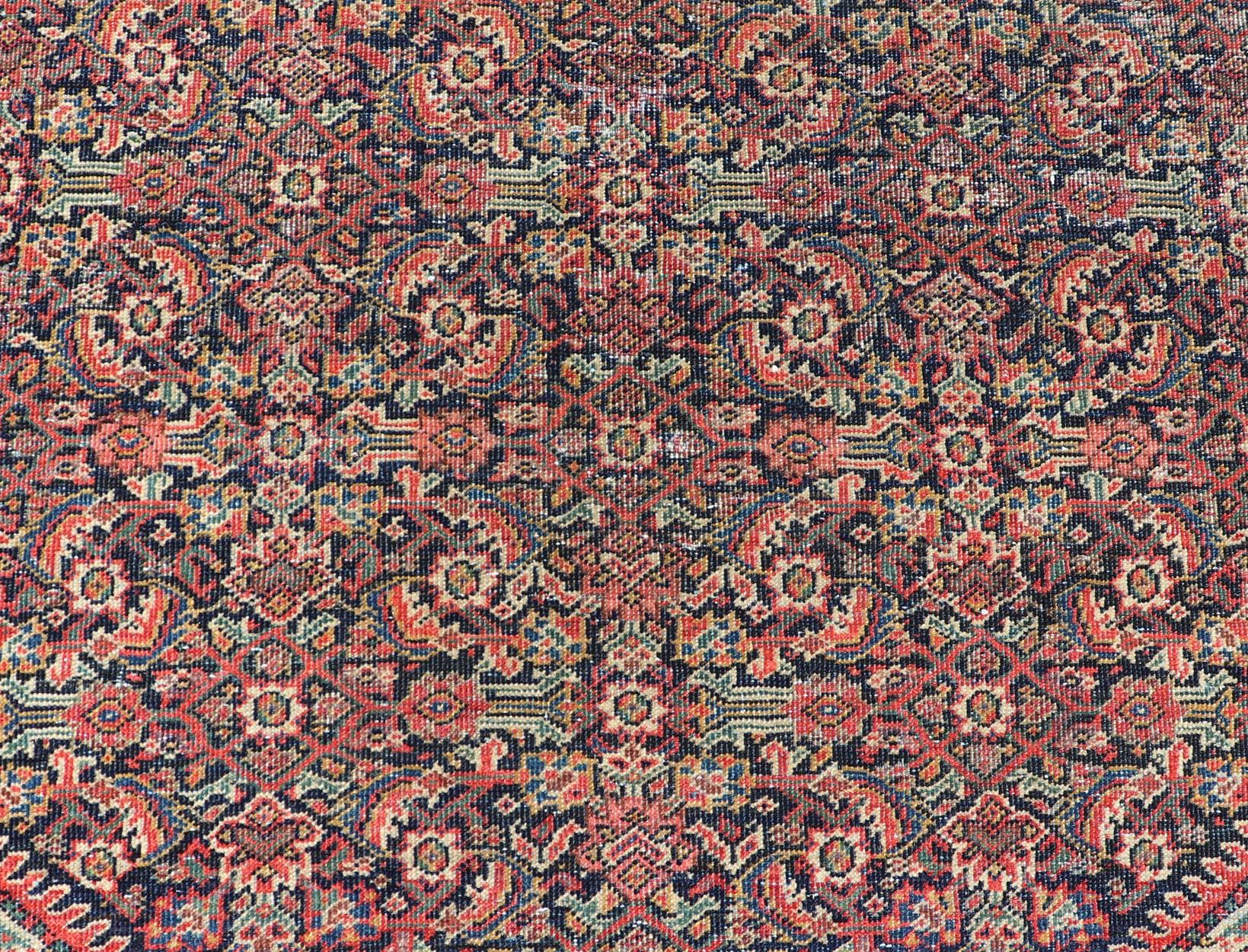 Antique Faraghan Fine Persian Rug in Navy Color Background and Jewel Tones In Good Condition For Sale In Atlanta, GA