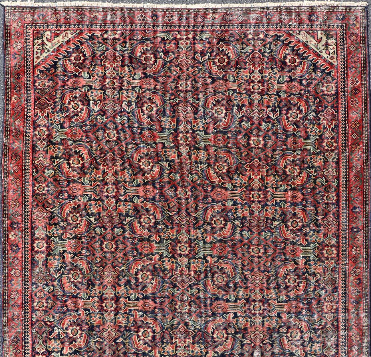 20th Century Antique Faraghan Fine Persian Rug in Navy Color Background and Jewel Tones For Sale