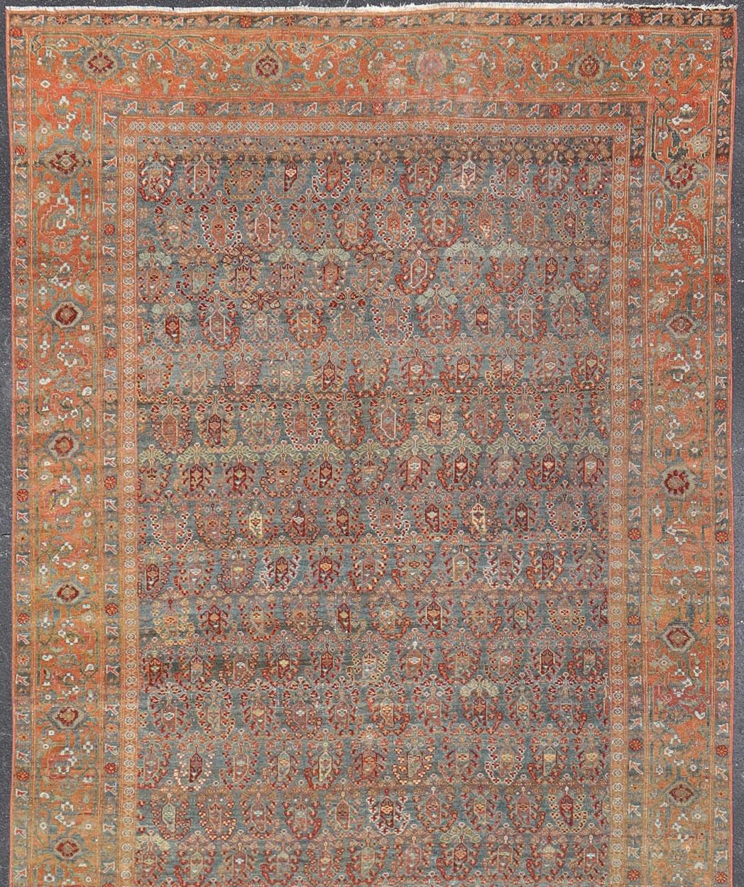 Wool Antique Faraghan Gallery Persian Rug With All-Over Paisley Geometric Design For Sale