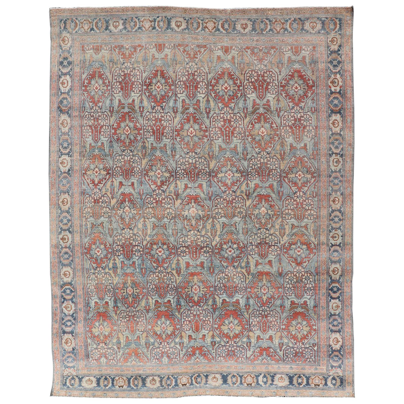 Antique Persian Sultanabad/Mahal Fragment Rug in Blue Background in ...