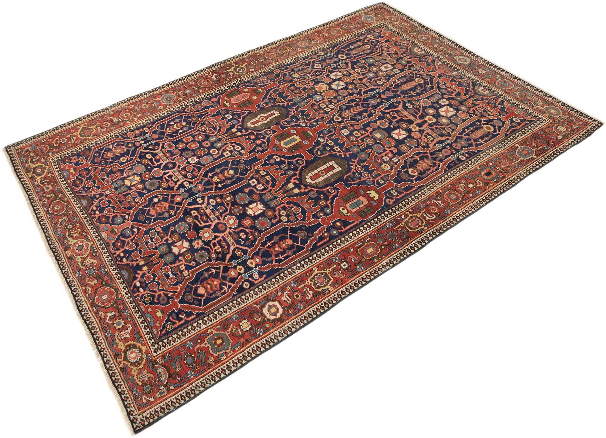 Antiker Farahan (indigoblau, rot, elfenbeinfarben und zartgrün, 6'11