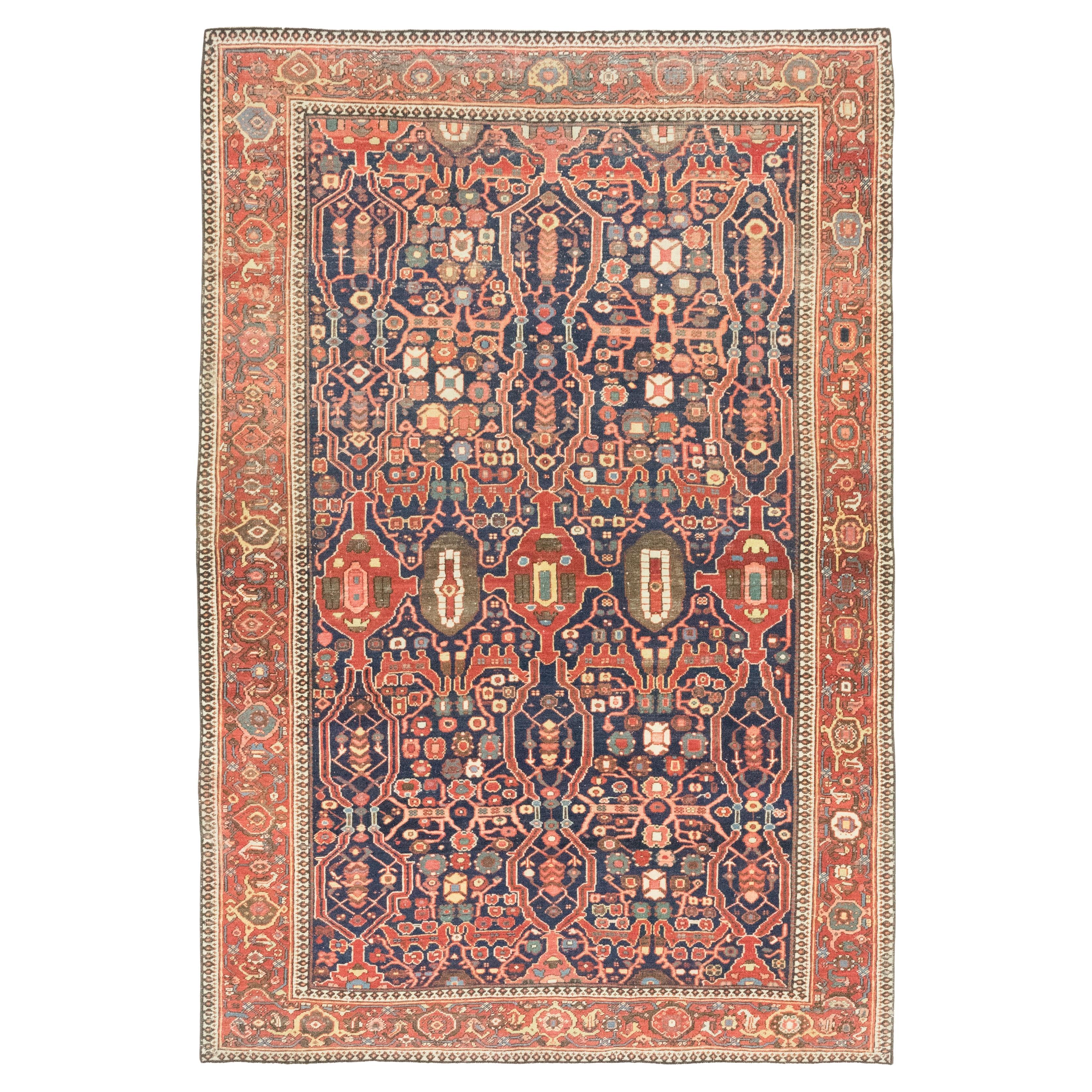 Antiker Farahan (indigoblau, rot, elfenbeinfarben und zartgrün, 6'11" × 4'8") im Angebot