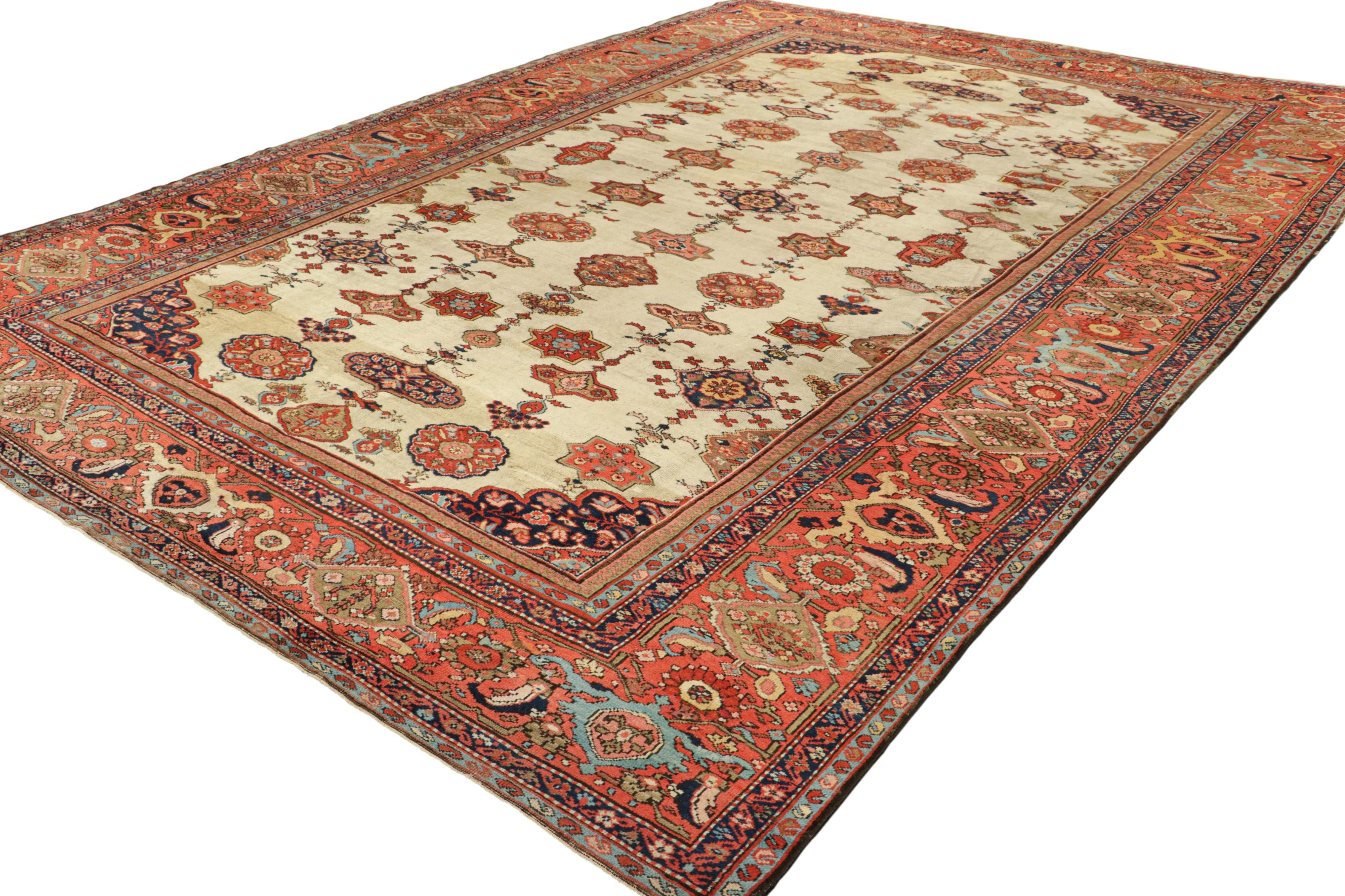 Antiker Farahan-Perserteppich in Creme und Rot mit Allover-Muster  Rug & Kilim (Handgeknüpft) im Angebot