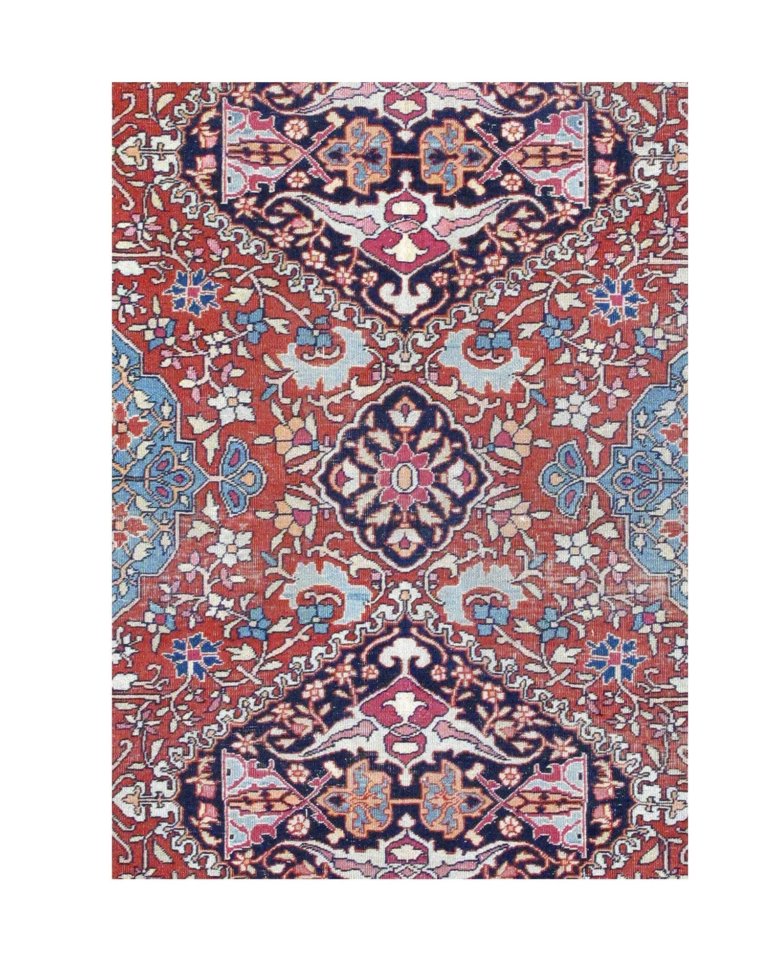 Hand-Knotted Antique Farahan Rug 4'10'' x 5'11'' For Sale