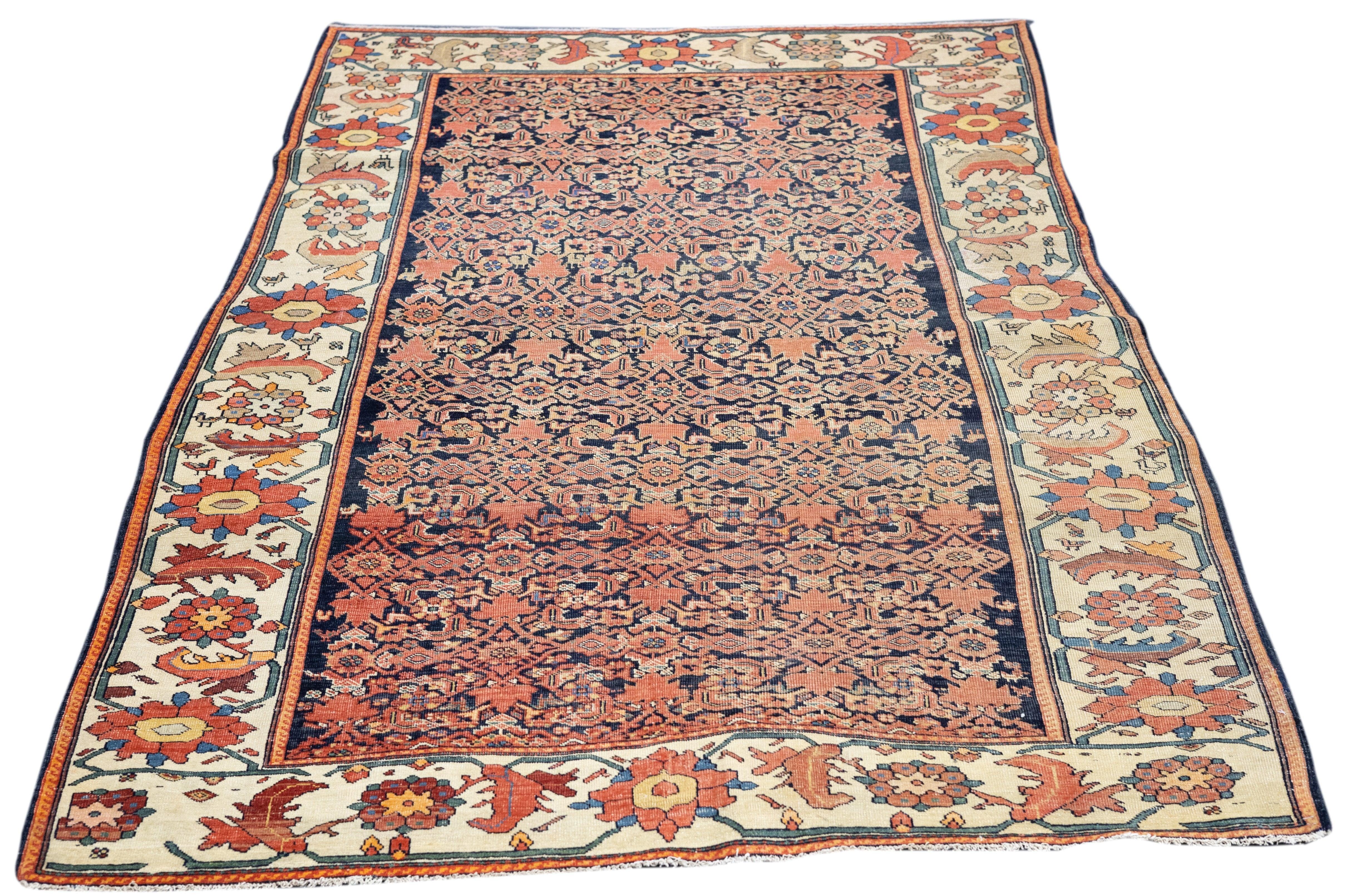 19th Century Antique Farahan Rug 4'3'' x 6'9'' For Sale