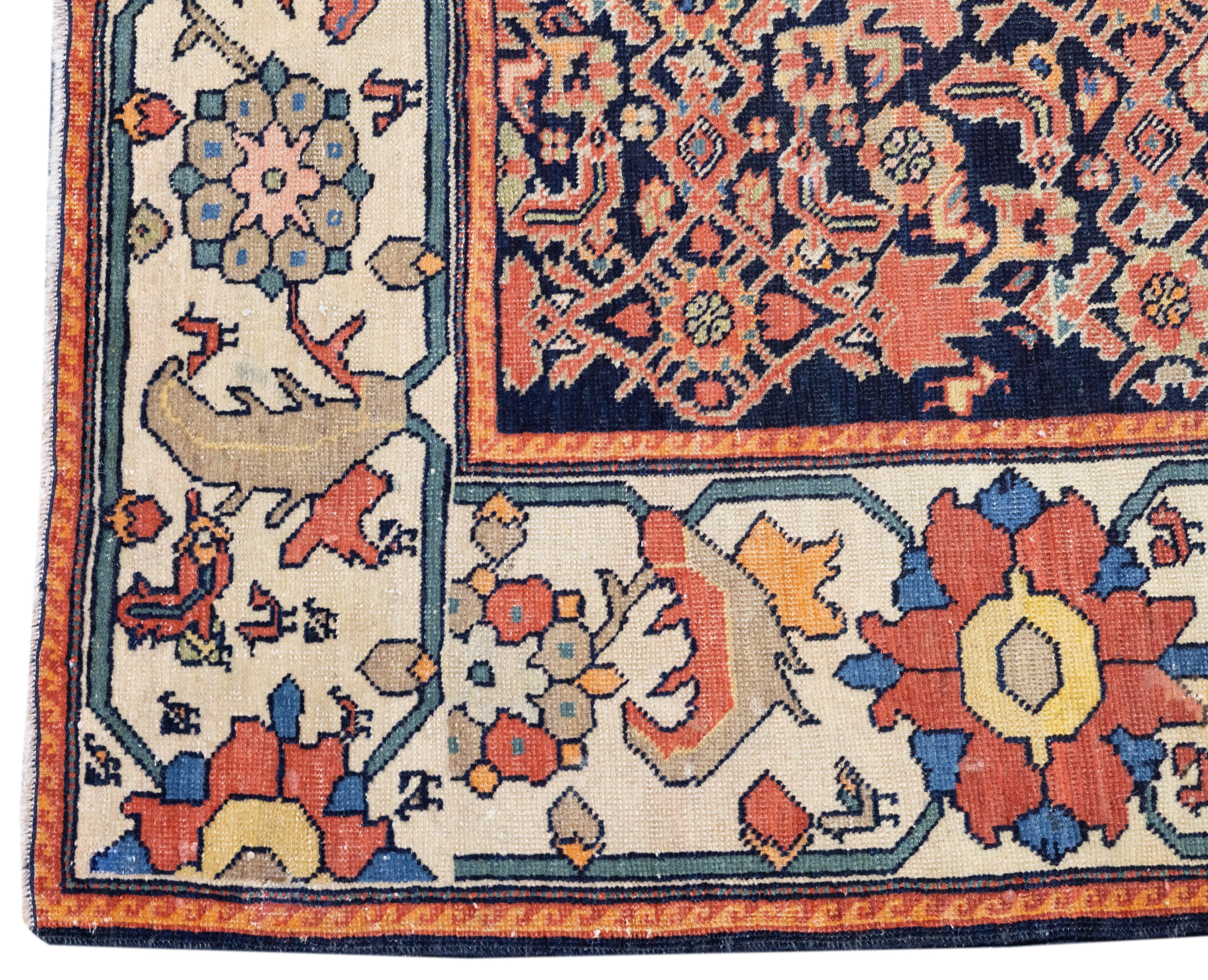 Wool Antique Farahan Rug 4'3'' x 6'9'' For Sale