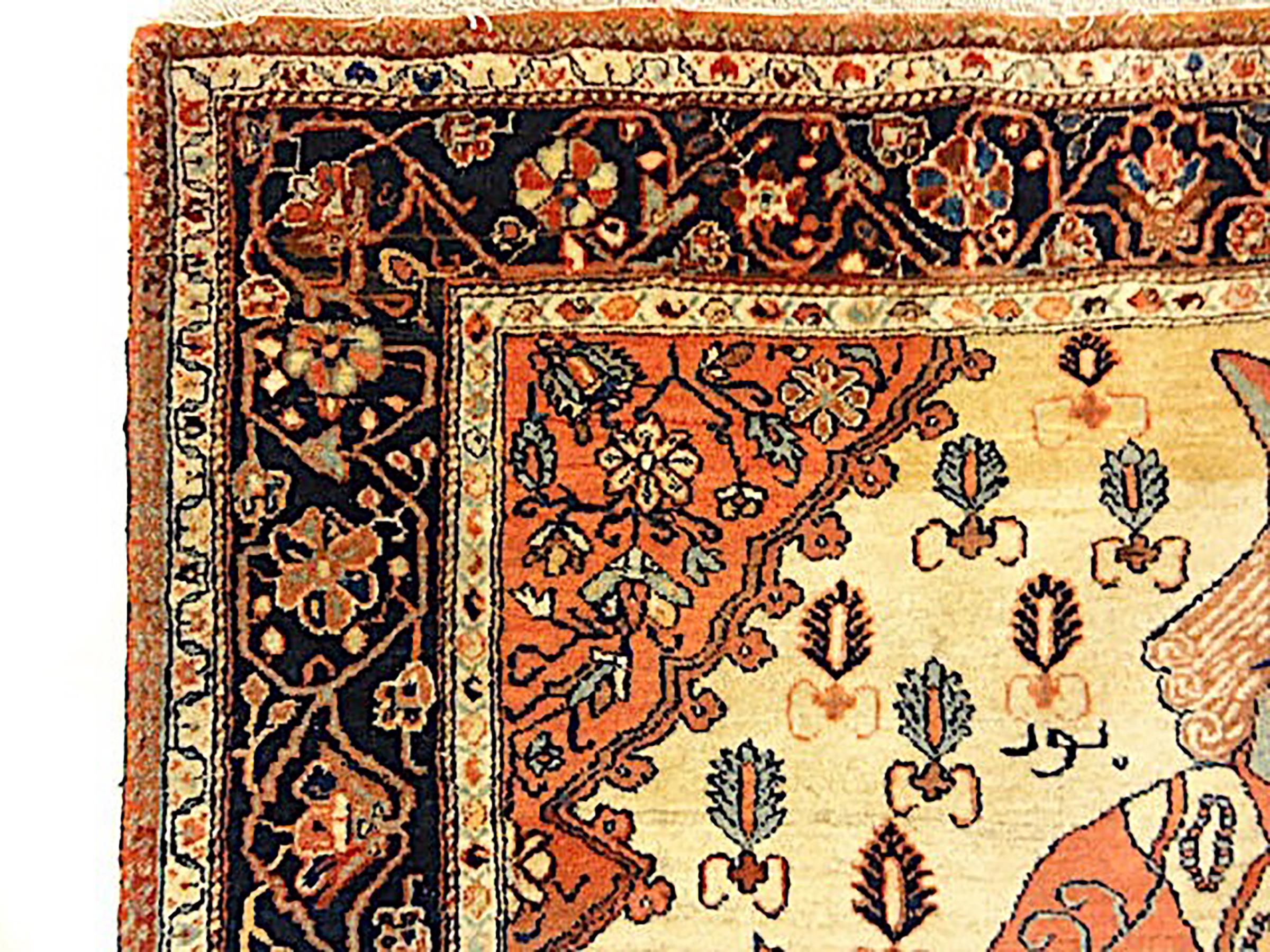 Persian Antique Farahan Rug with Shahpour statue woven on it For Sale