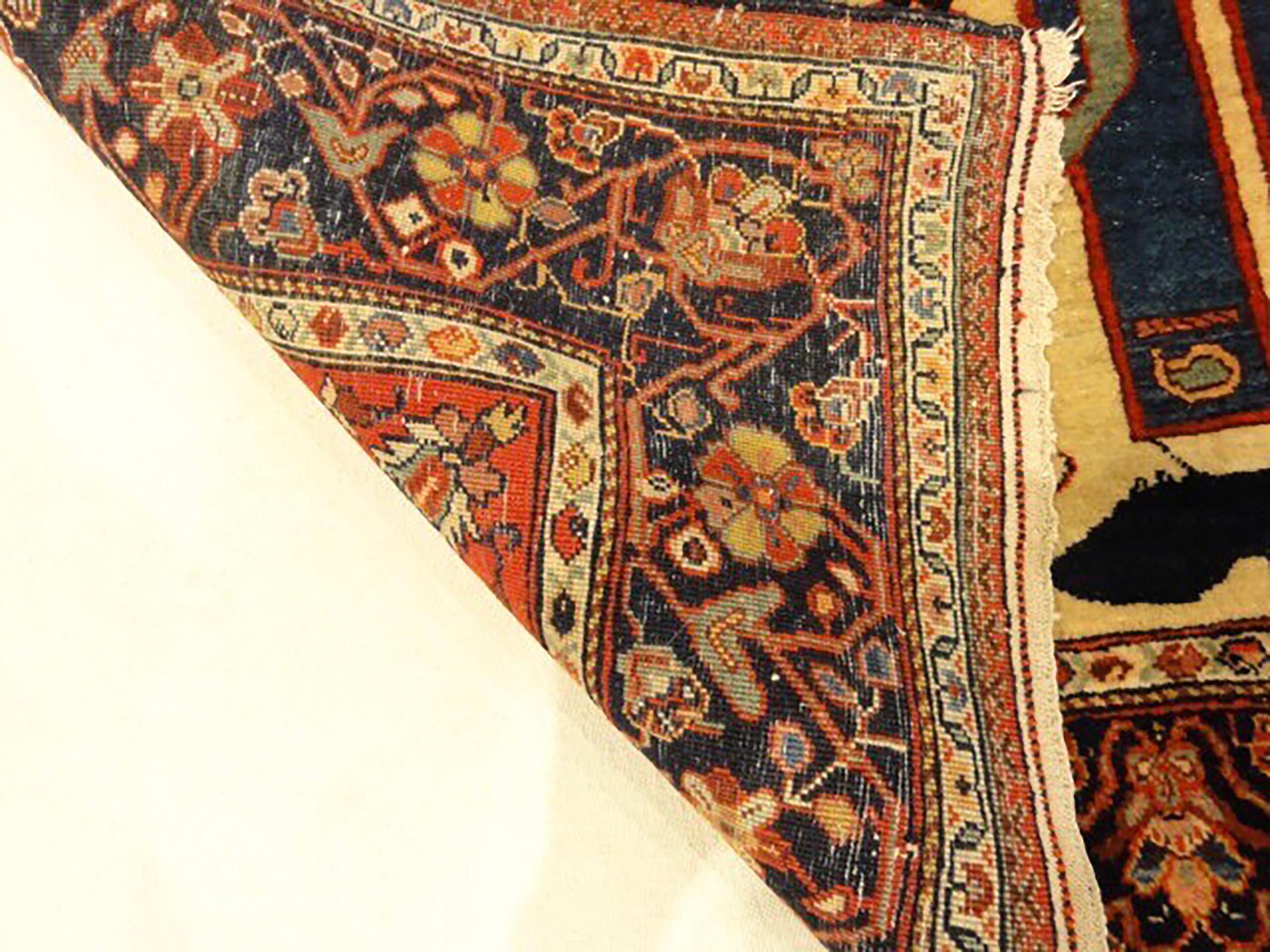 Hand-Knotted Antique Farahan Rug with Shahpour statue woven on it For Sale