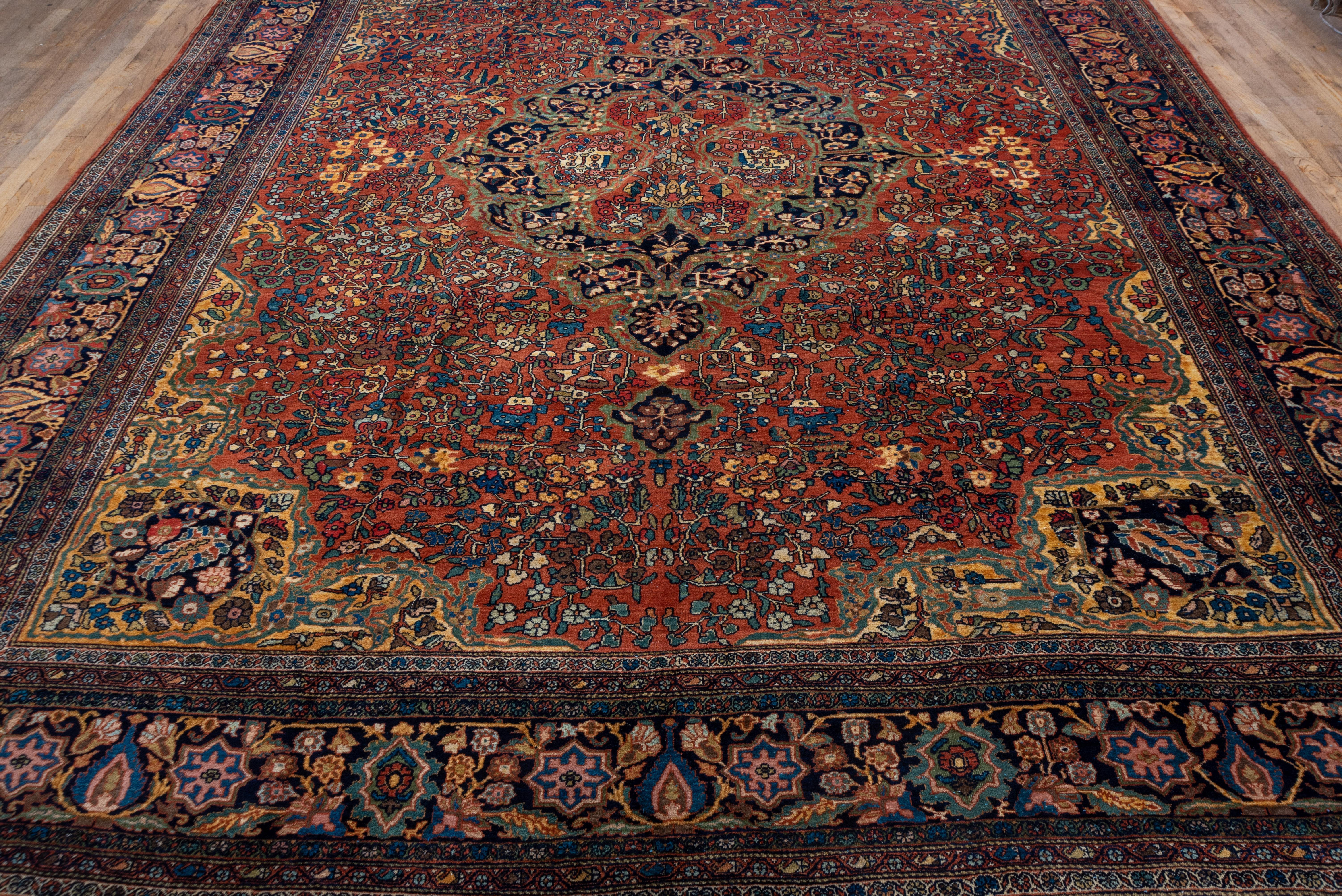 Sarouk Farahan Antique Farahan Sarouk Carpet, Bold Colors, Bold Palette, Center Medallion For Sale