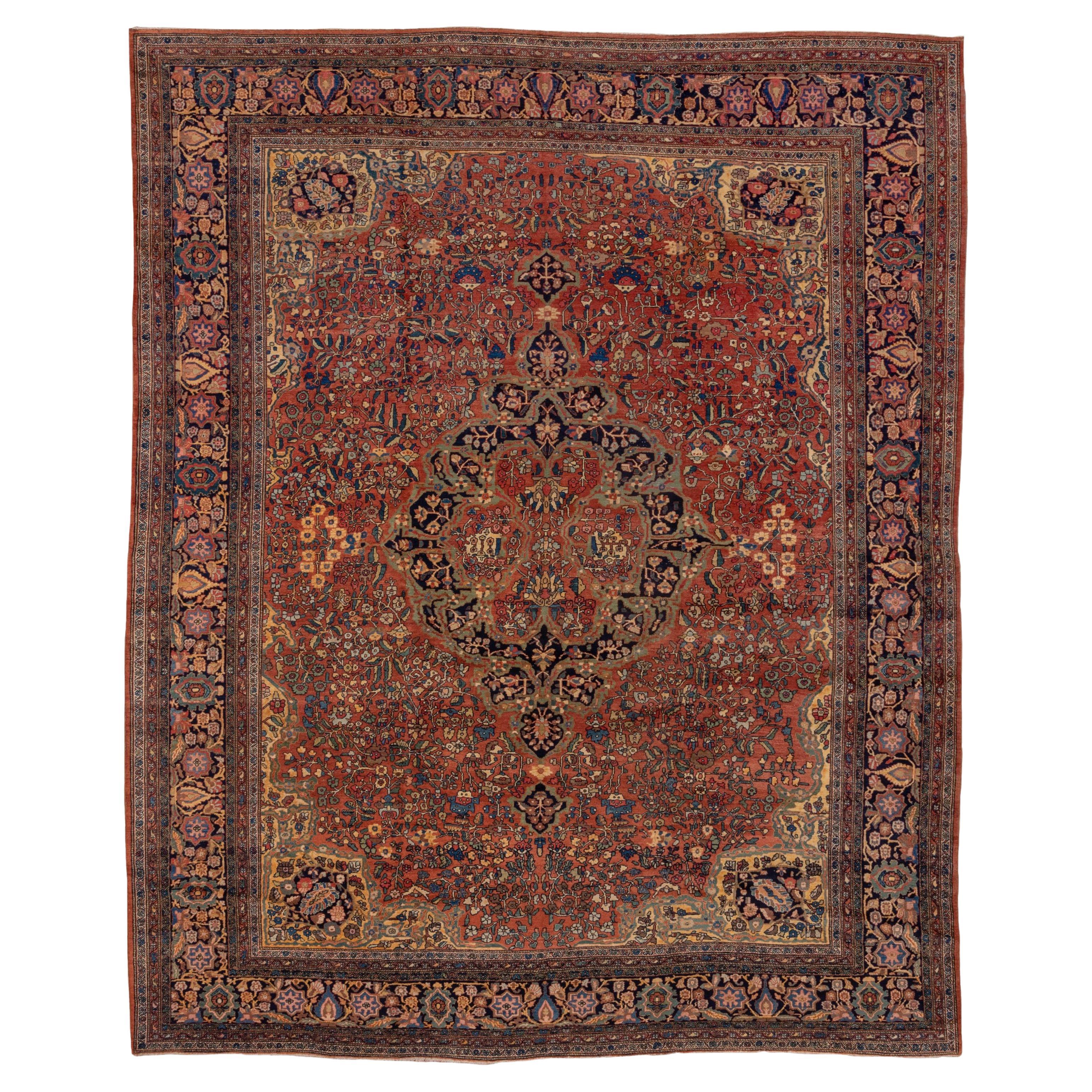 Antique Farahan Sarouk Carpet, Bold Colors, Bold Palette, Center Medallion