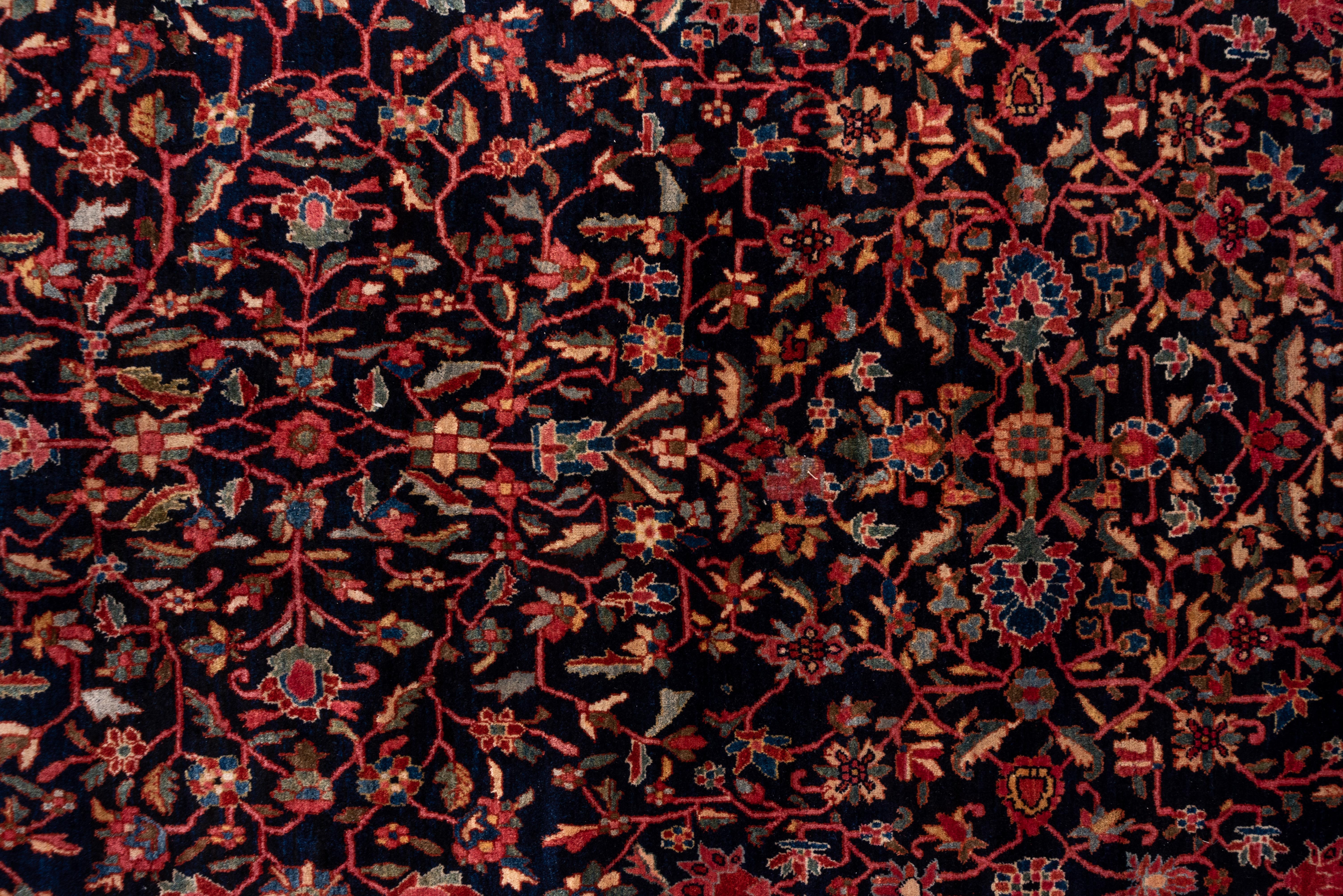 Persian Antique Farahan Sarouk Carpet, Dark Rich Colors, Navy All-Over Field Red Borders For Sale