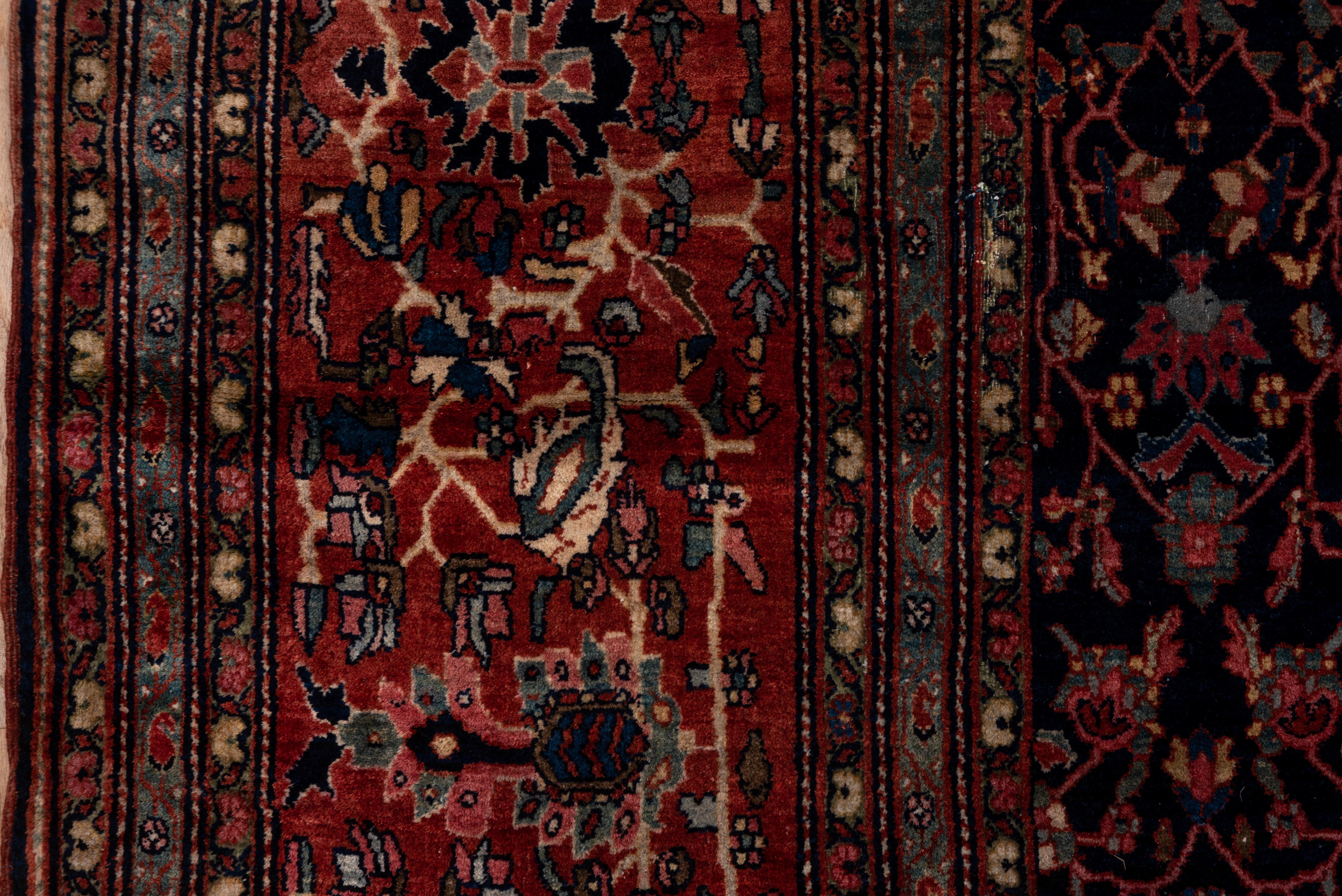 Antique Farahan Sarouk Carpet, Dark Rich Colors, Navy All-Over Field Red Borders In Good Condition For Sale In New York, NY