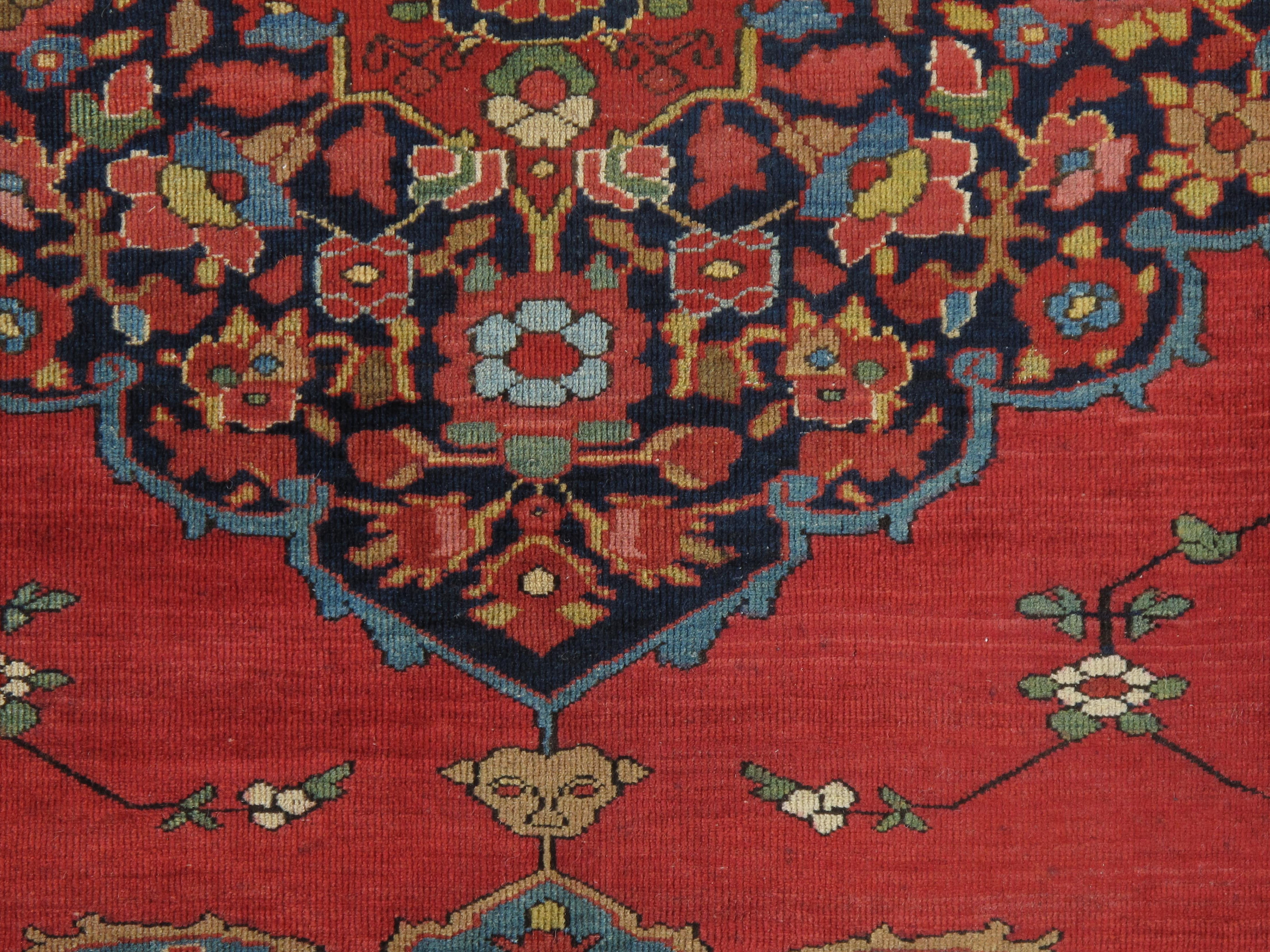 19th Century Antique Farahan Sarouk Carpet, Handmade Oriental Rug, Ivory, Navy, Red For Sale