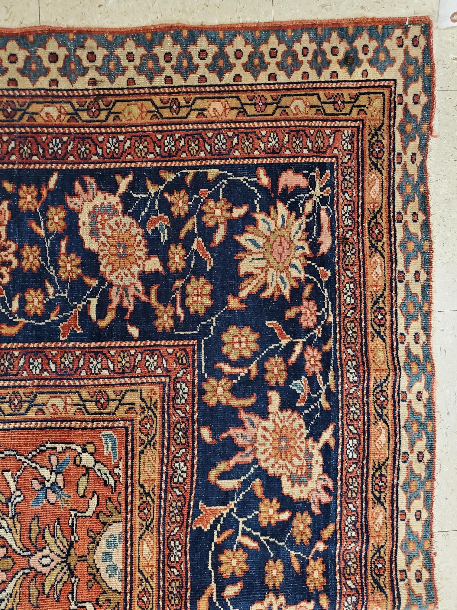 Wool Antique Farahan Sarouk Carpet, Handmade Oriental Rug, Ivory, Red, Navy, Fine  For Sale