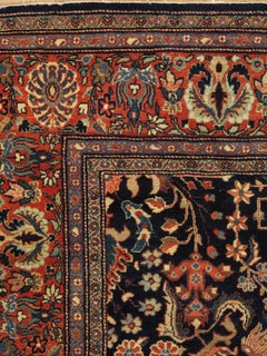 Antique Farahan Sarouk Carpet, Handmade Oriental Rug, Navy,  Ivory, Green, Red