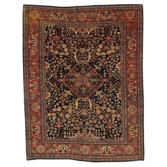 Antiker Farahan Sarouk-Teppich, handgefertigter orientalischer Teppich, marineblau,  Elfenbein, Grün, Rot, Rot