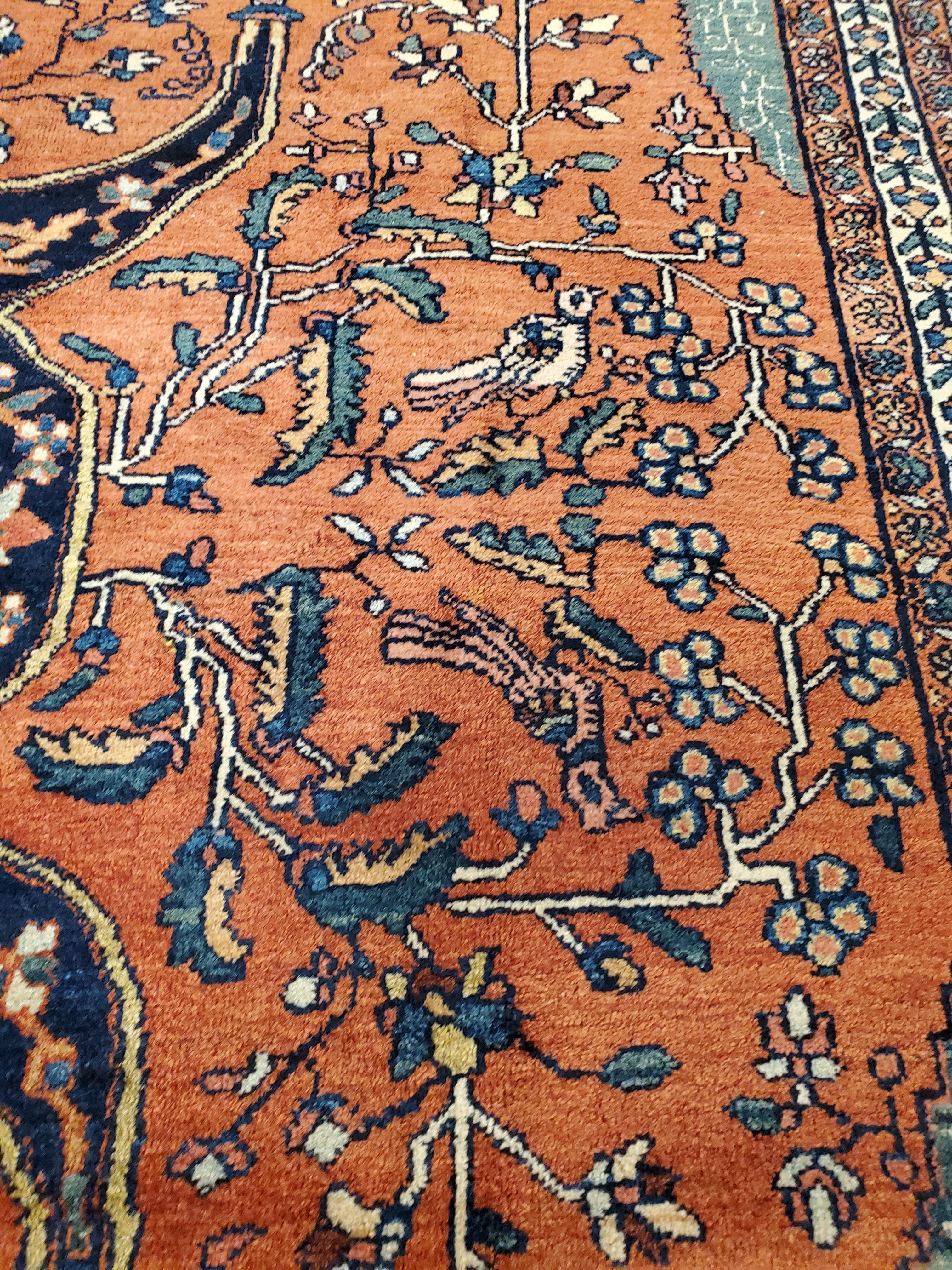 Antique Farahan Sarouk Carpet, Handmade Oriental Rug, Red, Navy, Fine Details For Sale 1
