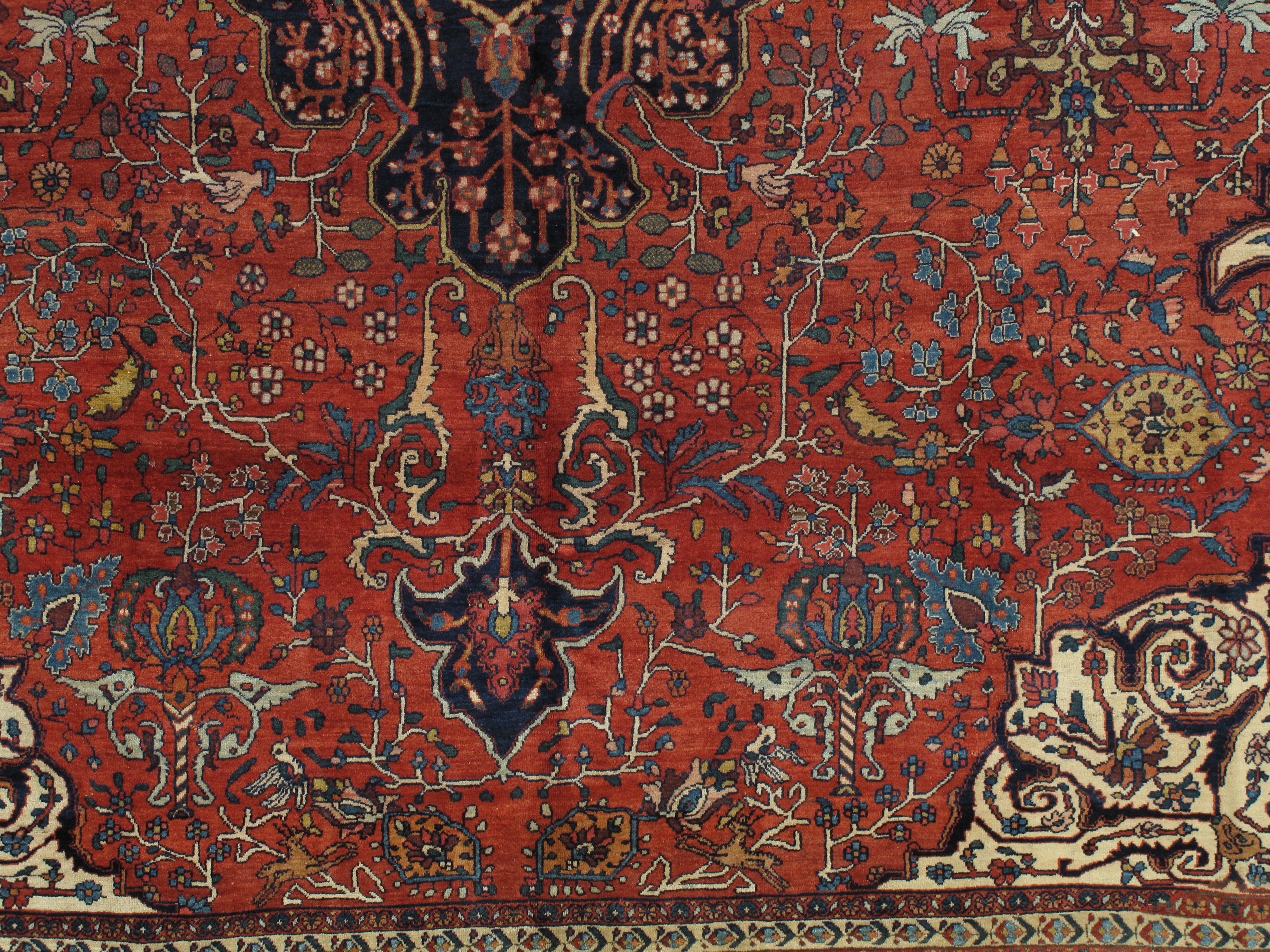 Antique Farahan Sarouk Carpet, Handmade Oriental Rug, Red, Navy, Fine Details For Sale 2