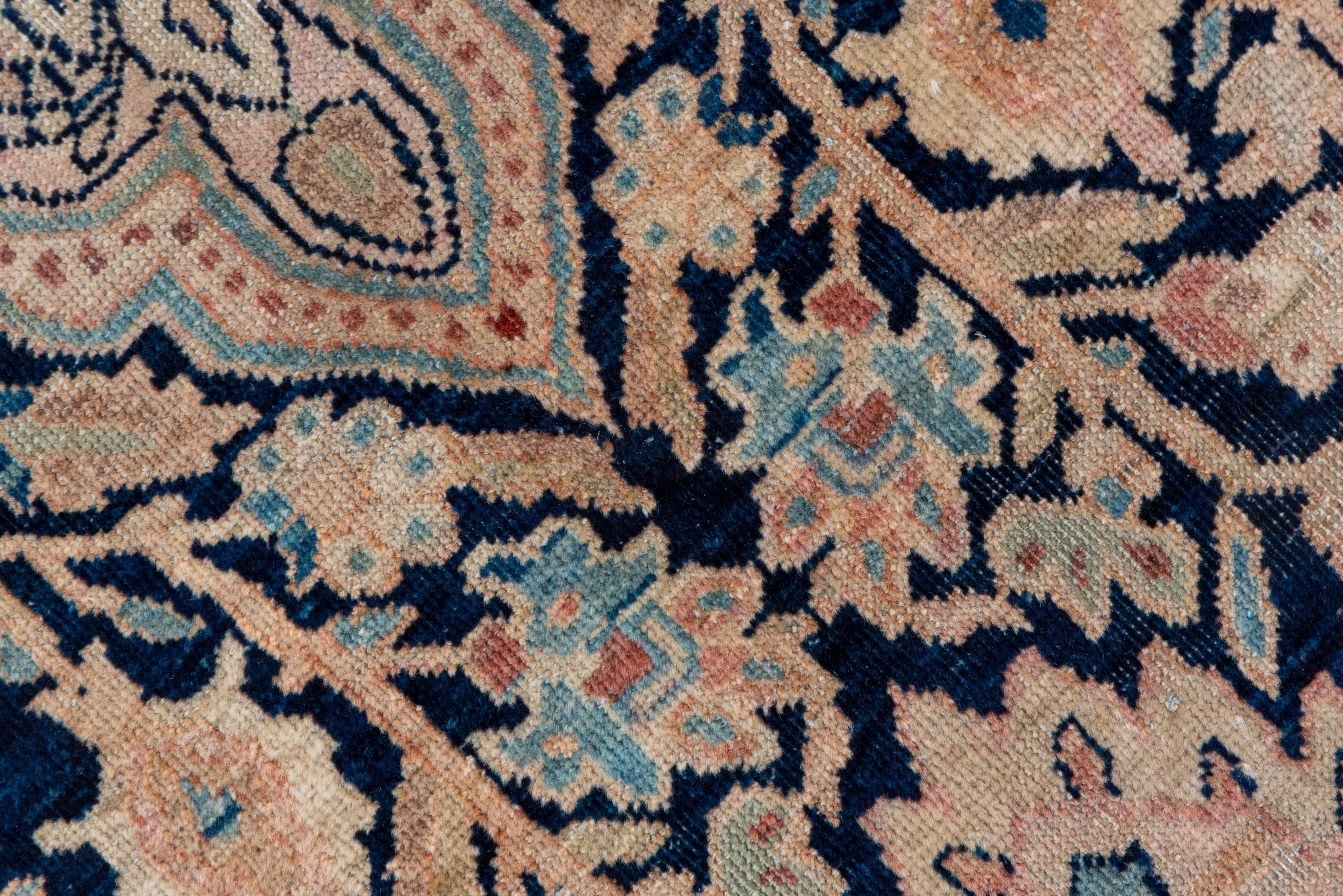 Early 20th Century Antique Farahan Sarouk Carpet, Navy and Ivory Field, Salmon Pink Borders For Sale