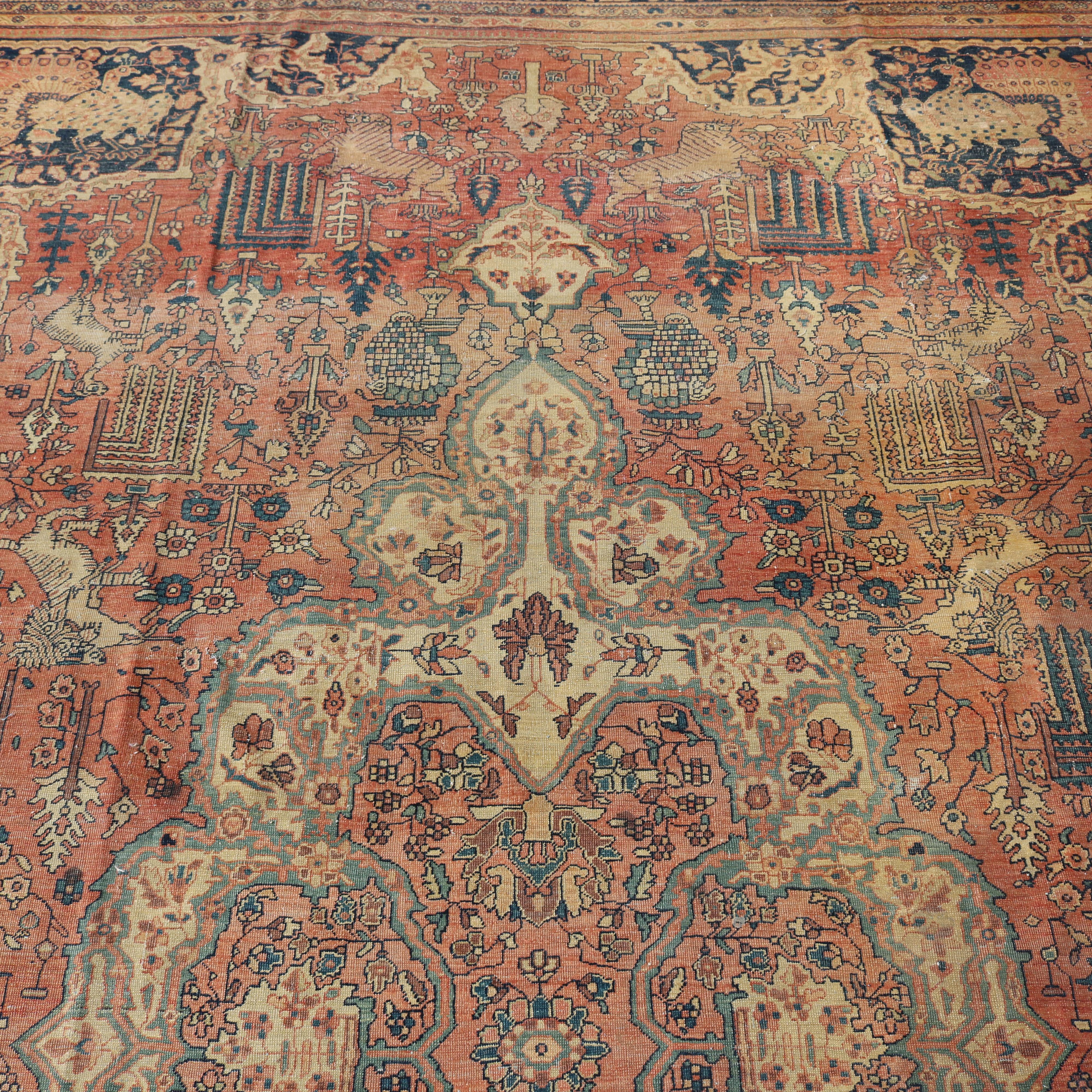 Antique Farahan Sarouk Room Size Oriental Wool Rug Circa 1900 For Sale 7