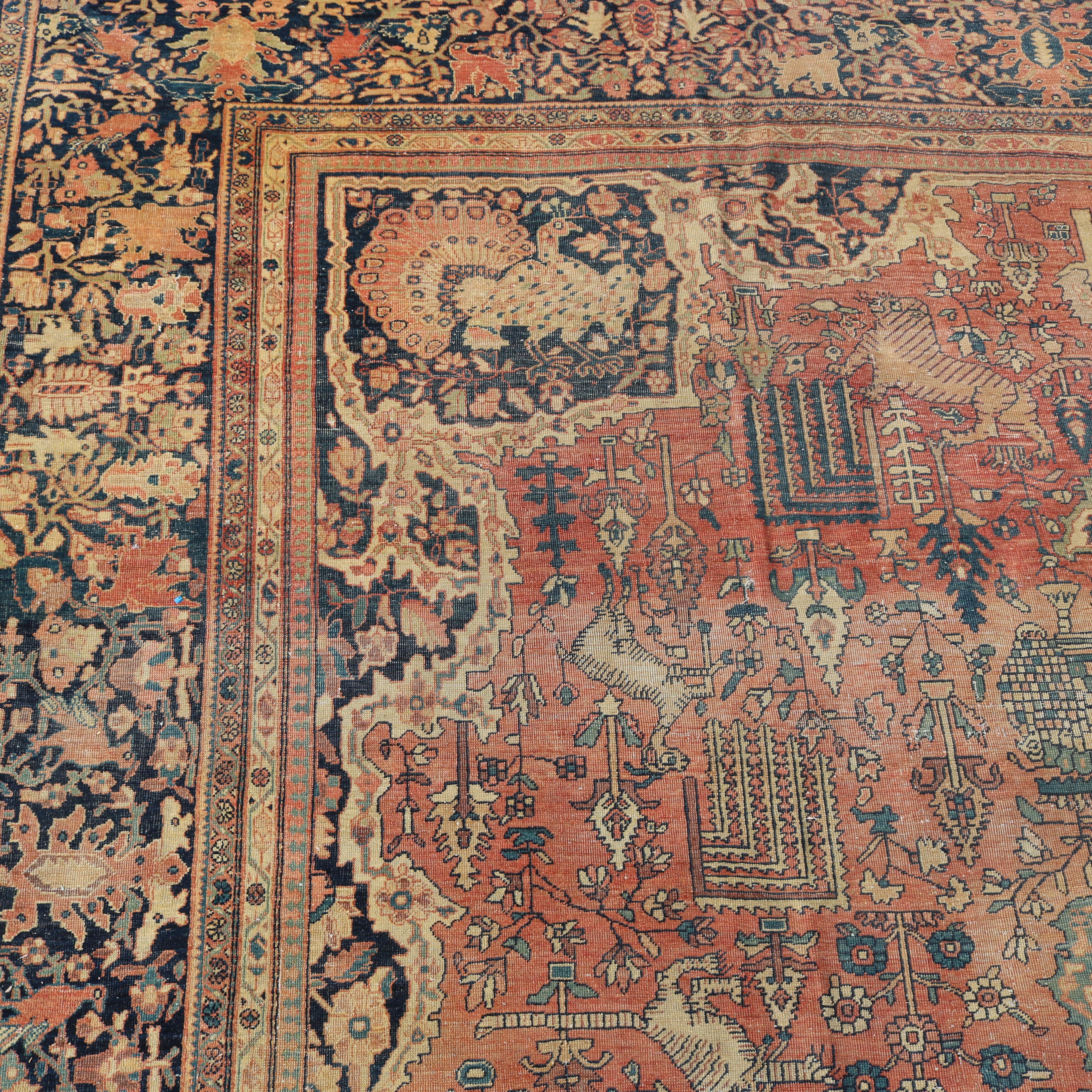 Antique Farahan Sarouk Room Size Oriental Wool Rug Circa 1900 For Sale 8