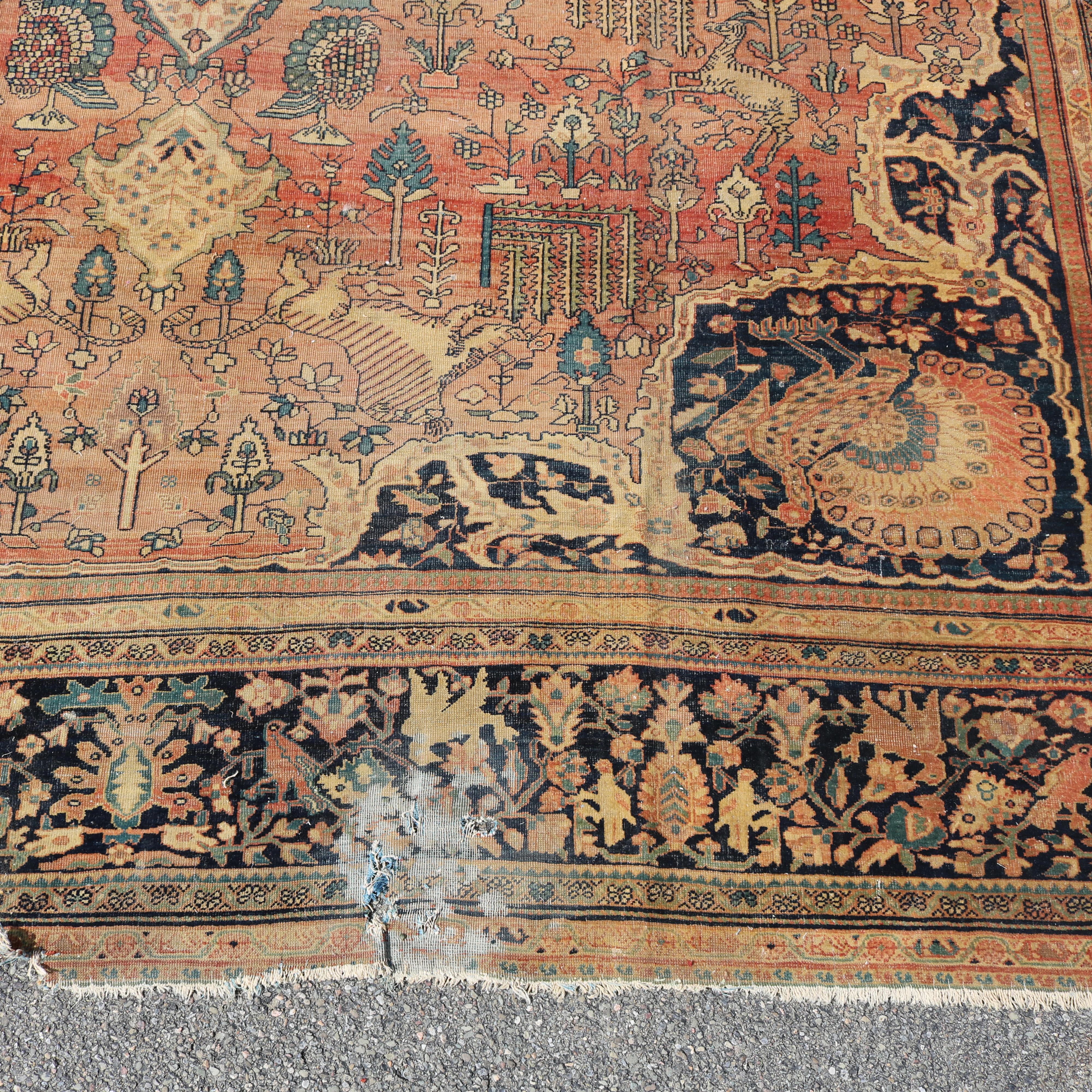 Asian Antique Farahan Sarouk Room Size Oriental Wool Rug Circa 1900 For Sale