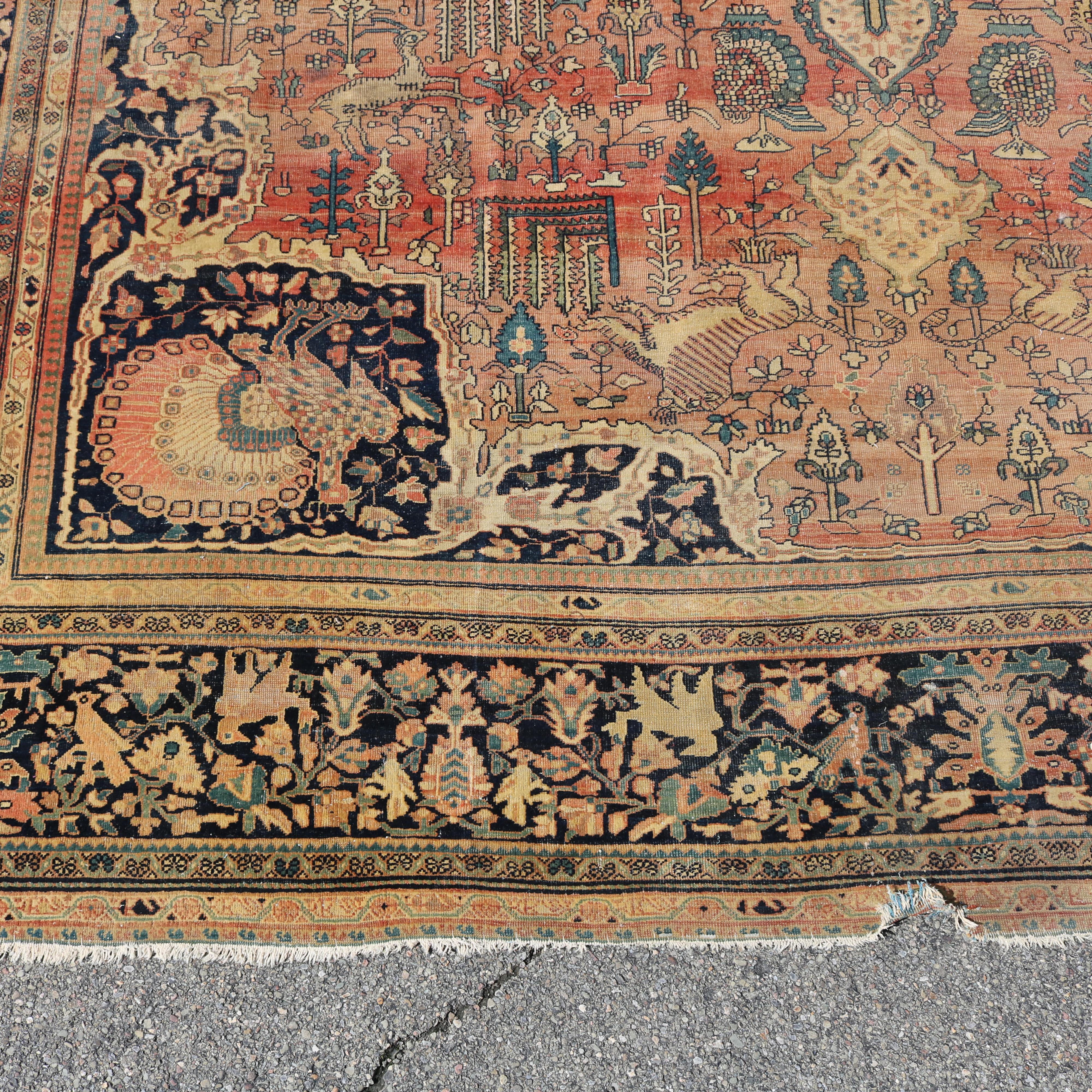 Antique Farahan Sarouk Room Size Oriental Wool Rug Circa 1900 In Fair Condition For Sale In Big Flats, NY