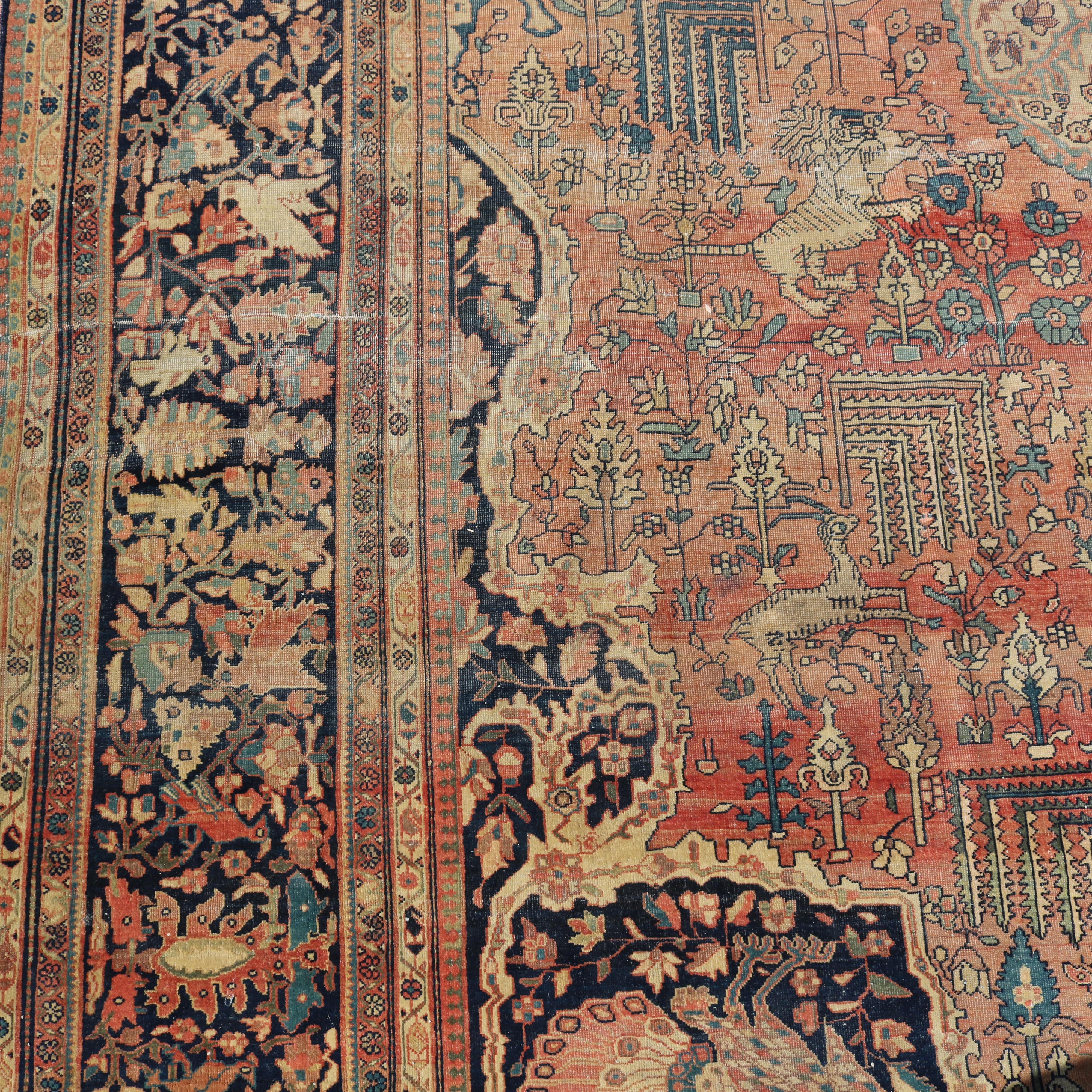 Antique Farahan Sarouk Room Size Oriental Wool Rug Circa 1900 For Sale 1