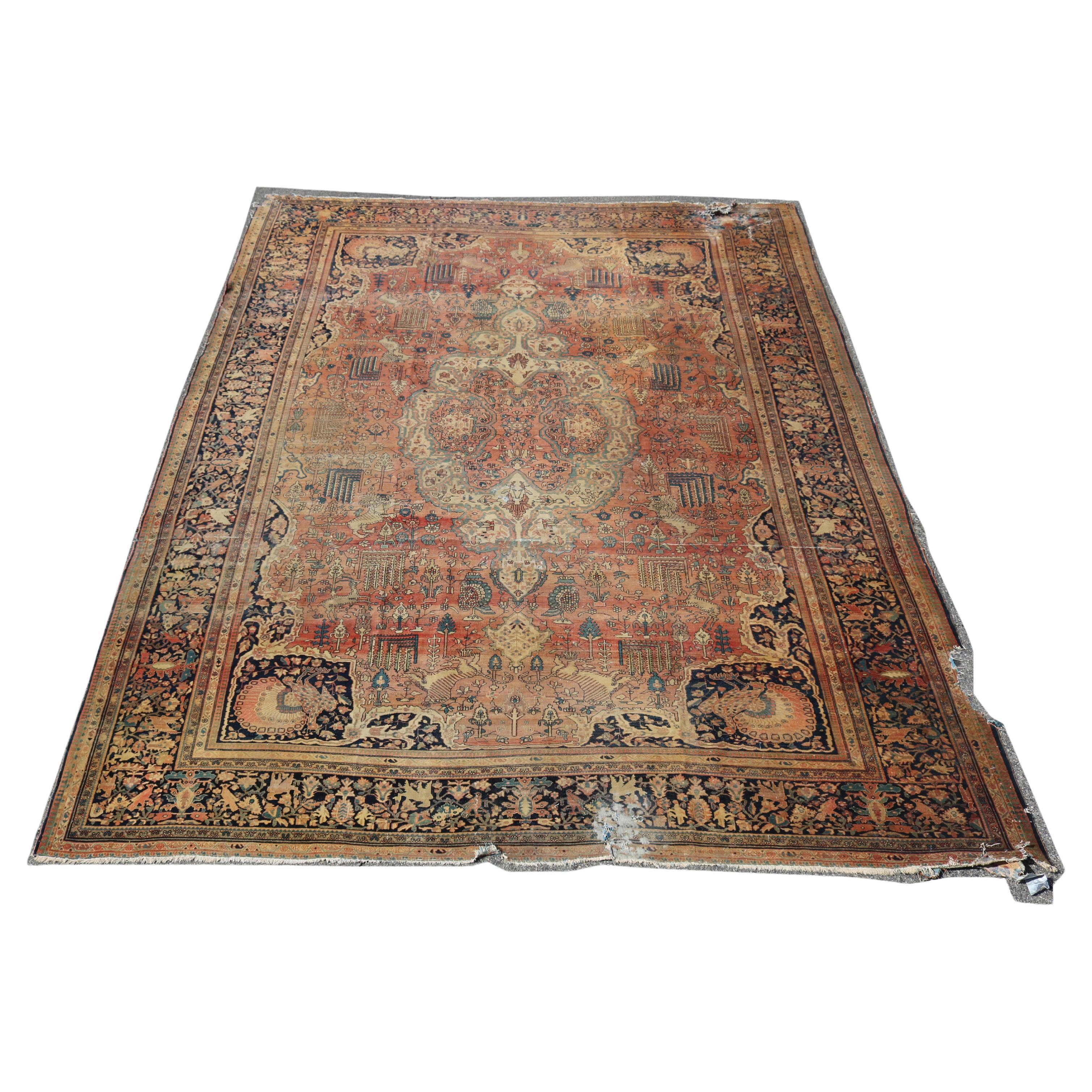 Ancien tapis Farahan Sarouk en laine orientale, taille de pièce, vers 1900