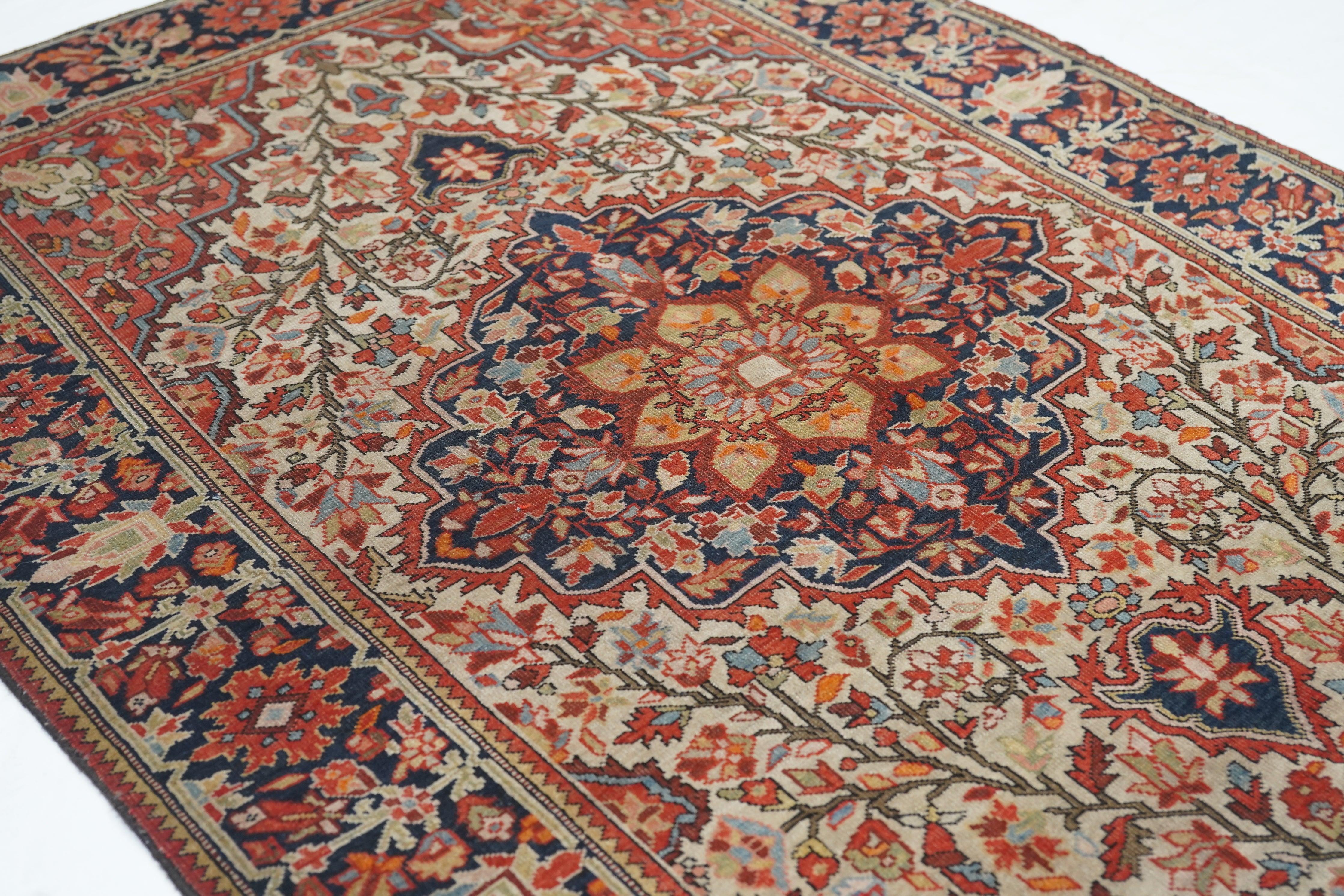 Wool Antique Farahan Sarouk Rug 3'4'' x 4'10'' For Sale
