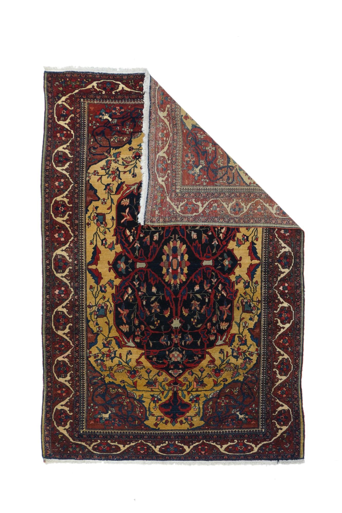 `This very attractive west Persian village scatter is particularly unusual for several reasons: the goldenrod field is extremely recherchŽ for this weaving type. The red main border displays a forked arabesque meander with rational corner